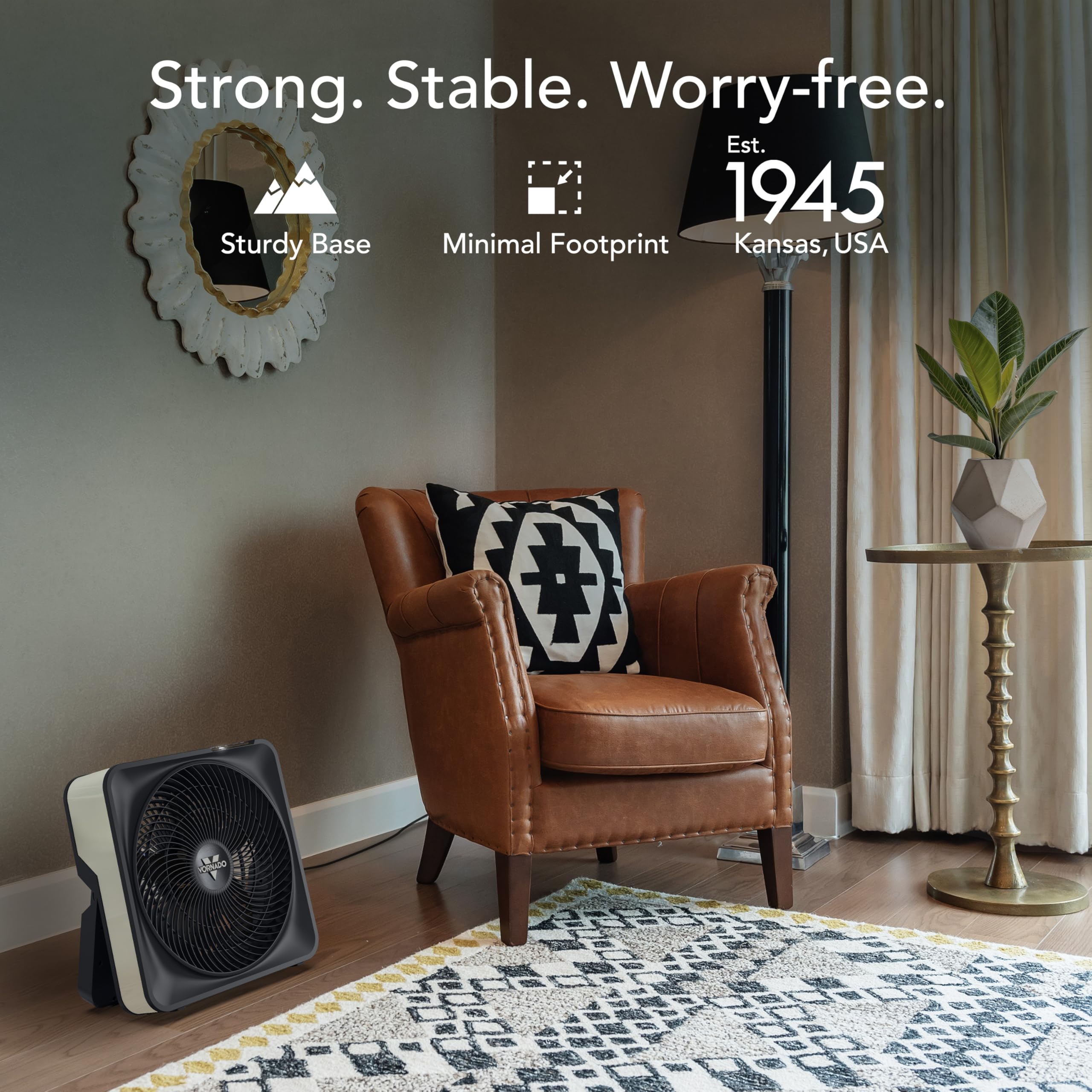 Vornado Model 80 High Velocity Electric Box Fan with Removable Grille, 5 Speed Settings, Powerful Airflow, Whole Room Air Circulation, Targeted Cooling, Cord Storage, Durable Floor Fan, Ice White