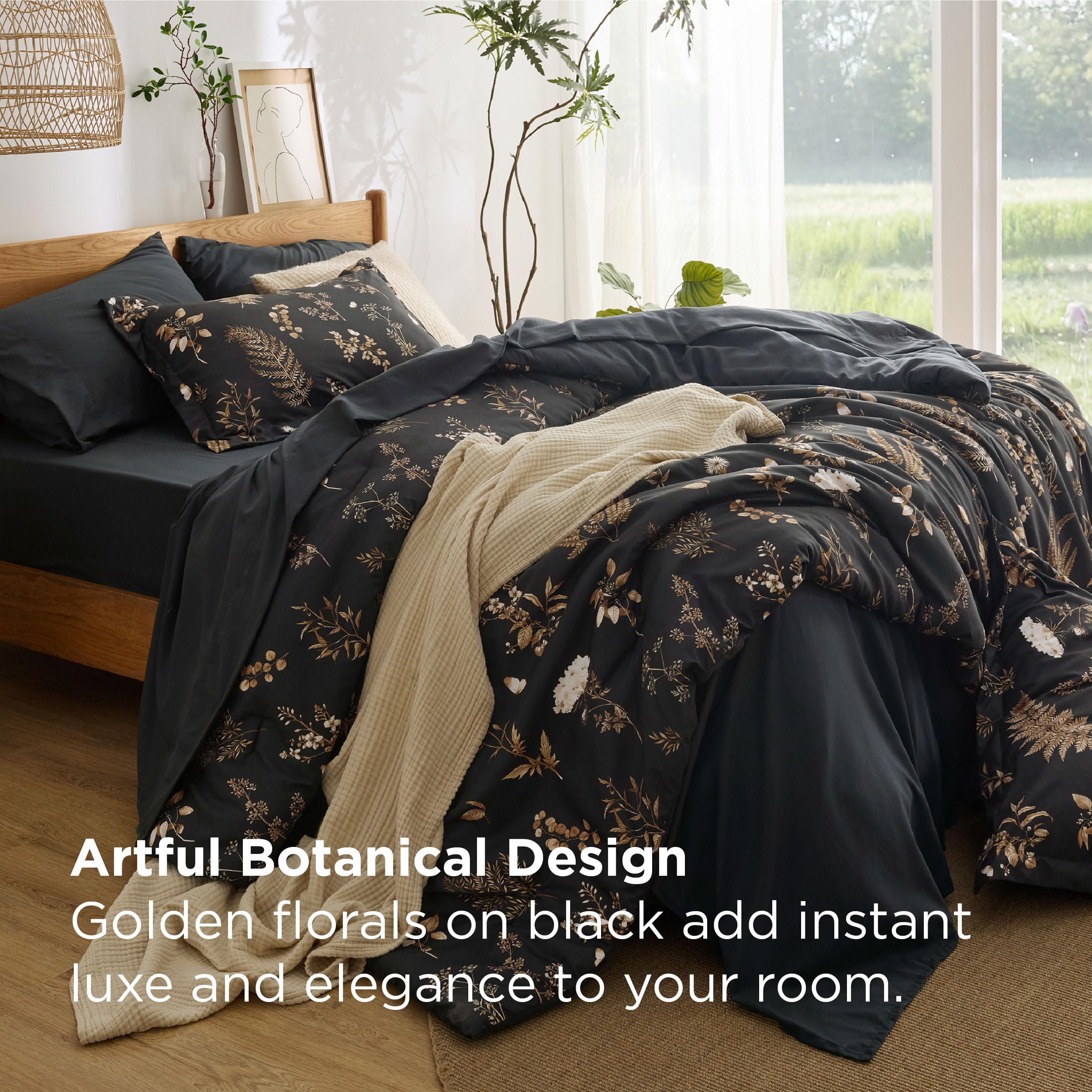 Bedsure Twin Comforter Set - 5 Pieces Floral Sage Green Soft Bedding Sets, Twin Bed in a Bag with Botanical Flowers Comforter, Sheets, Pillowcase & Sham