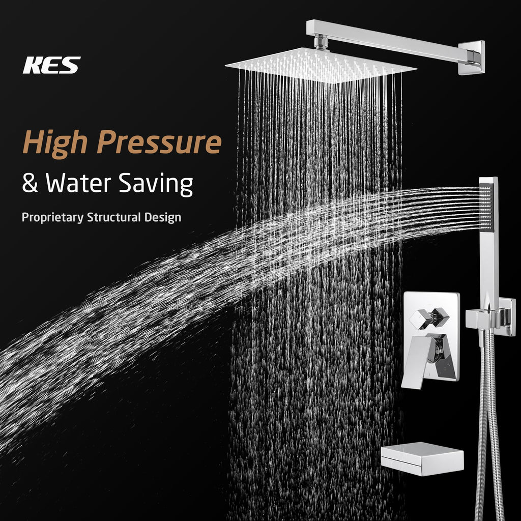 KES Tub and Shower Faucet Set Shower System with 10-Inch Rain Shower Head and Waterfall Tub Faucet Wall Mount Shower Valve and Trim Kit Included Matte Black, XB6240-BK