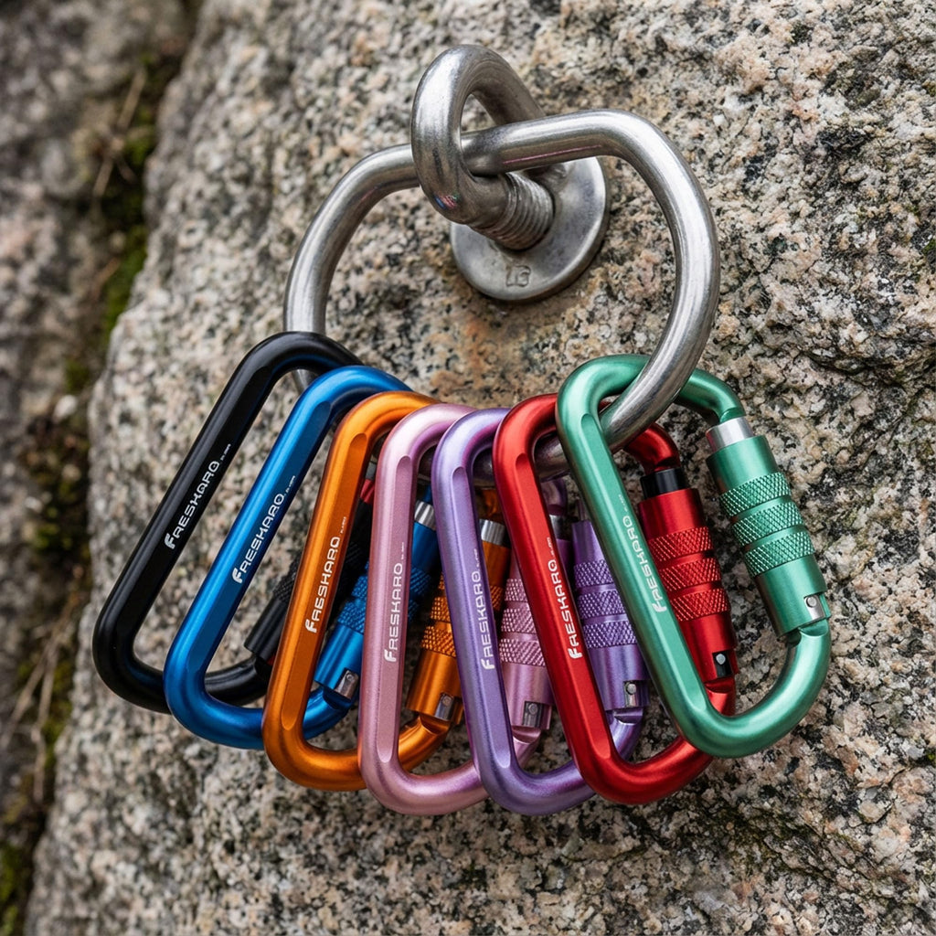 FresKaro 3inch 12kN-2698lbs Auto Locking Carabiner Clips, Solid D Shape, Heavy Duty 7075 Aluminum, Lightweight 1.09oz, Rust Proof, for Hammock, Hiking, Dog Leash, Keychain etc., Multi-Colors