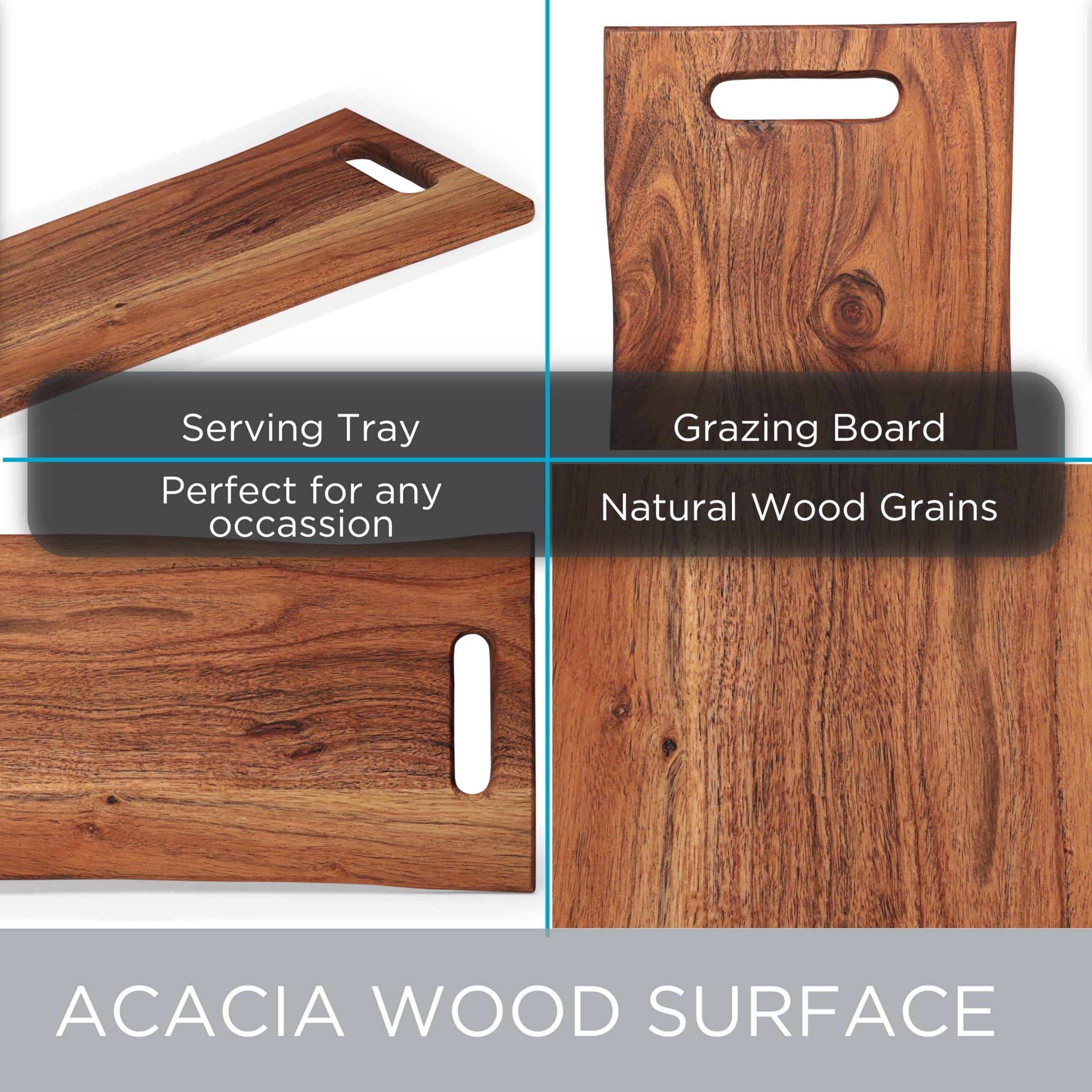 BIRDROCK HOME Acacia Wooden Cheese & Charcuterie Board with Handles 22" | Rectangular Food Platter for Bread, Meat, or Appetizers | Natural Wood Serving Tray Cutting Board for Kitchen & Outdoor Use