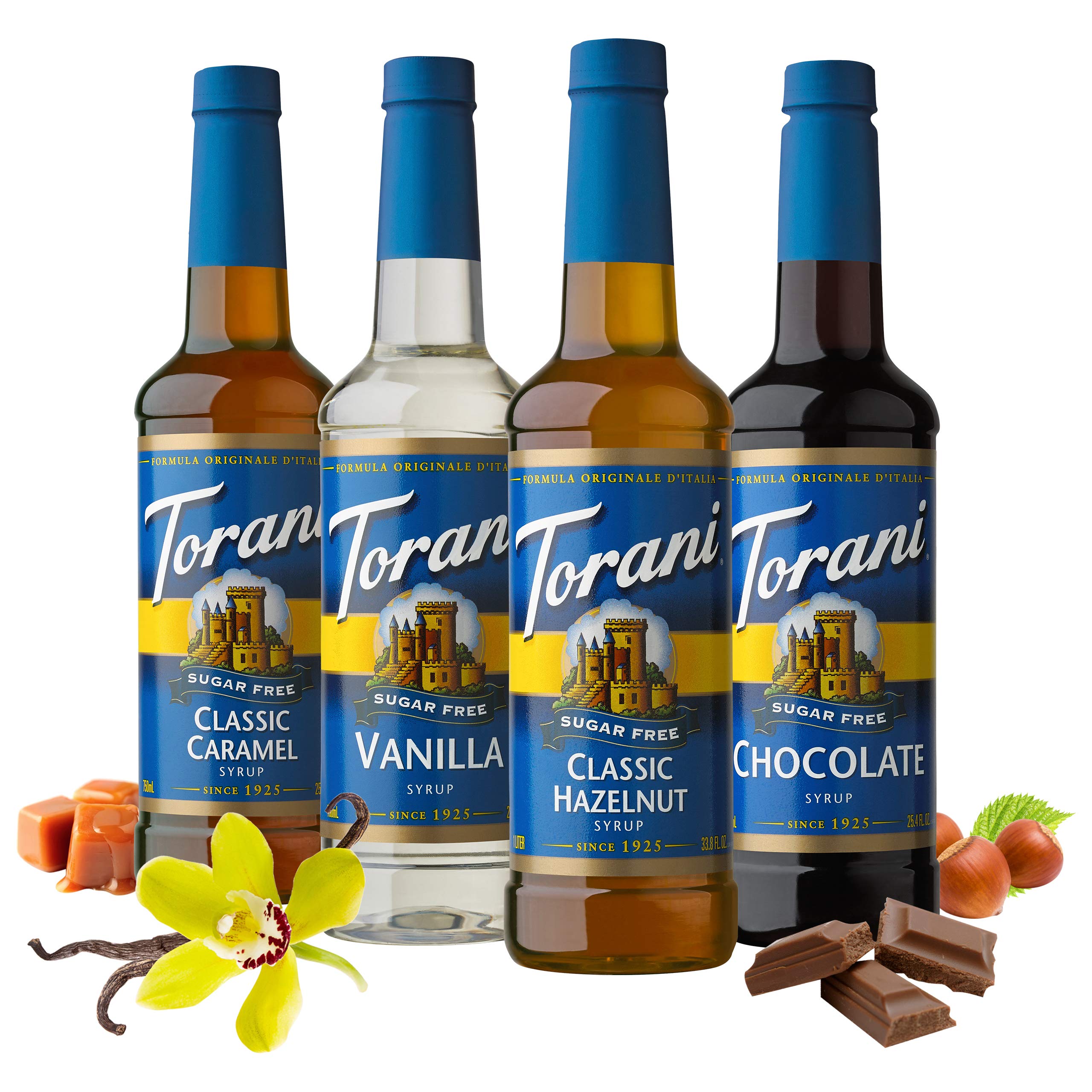 Torani Sugar Free Flavored Drink Syrup Coffee Favorites Variety Pack, Caramel, Peanut Butter Cup, Vanilla & Brown Sugar Cinnamon, 25.4 fl oz (Set of 4)