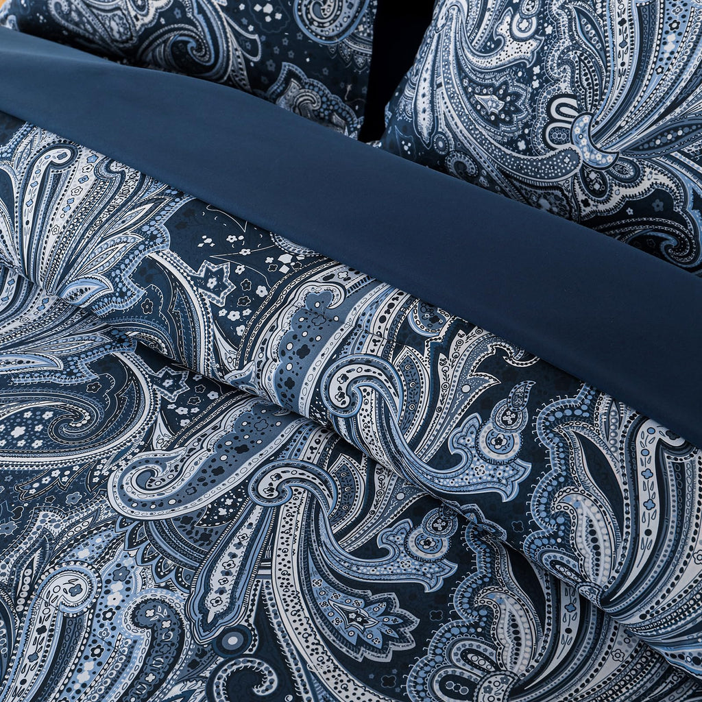 DJY Black Paisley Comforter Set Full Size 7 Piece Bed in a Bag Black and Grey Boho Paisley Pattern Comforter Set Soft Lightweight Microfiber Reversible Bedding Set for All Season