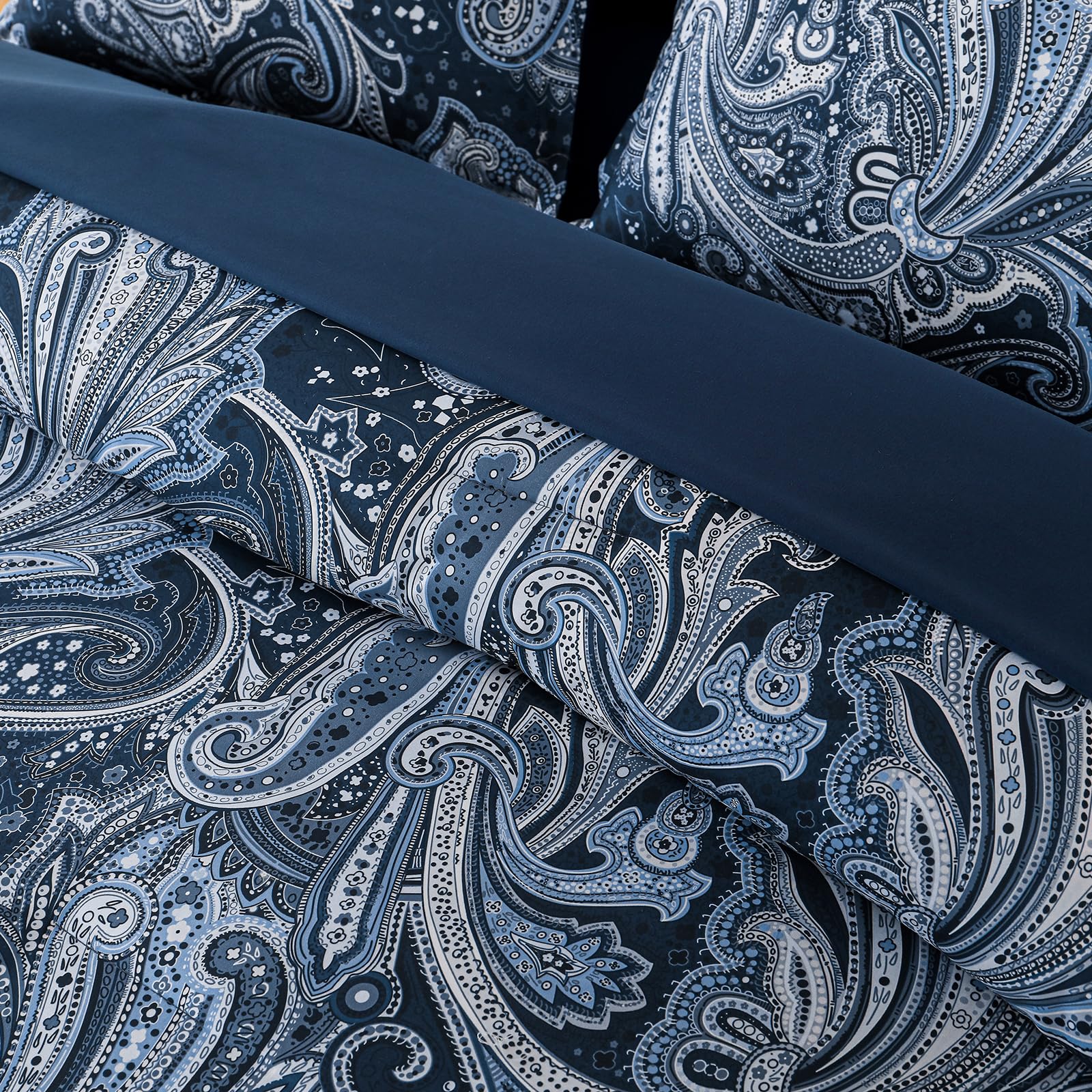 DJY Black Paisley Comforter Set Full Size 7 Piece Bed in a Bag Black and Grey Boho Paisley Pattern Comforter Set Soft Lightweight Microfiber Reversible Bedding Set for All Season