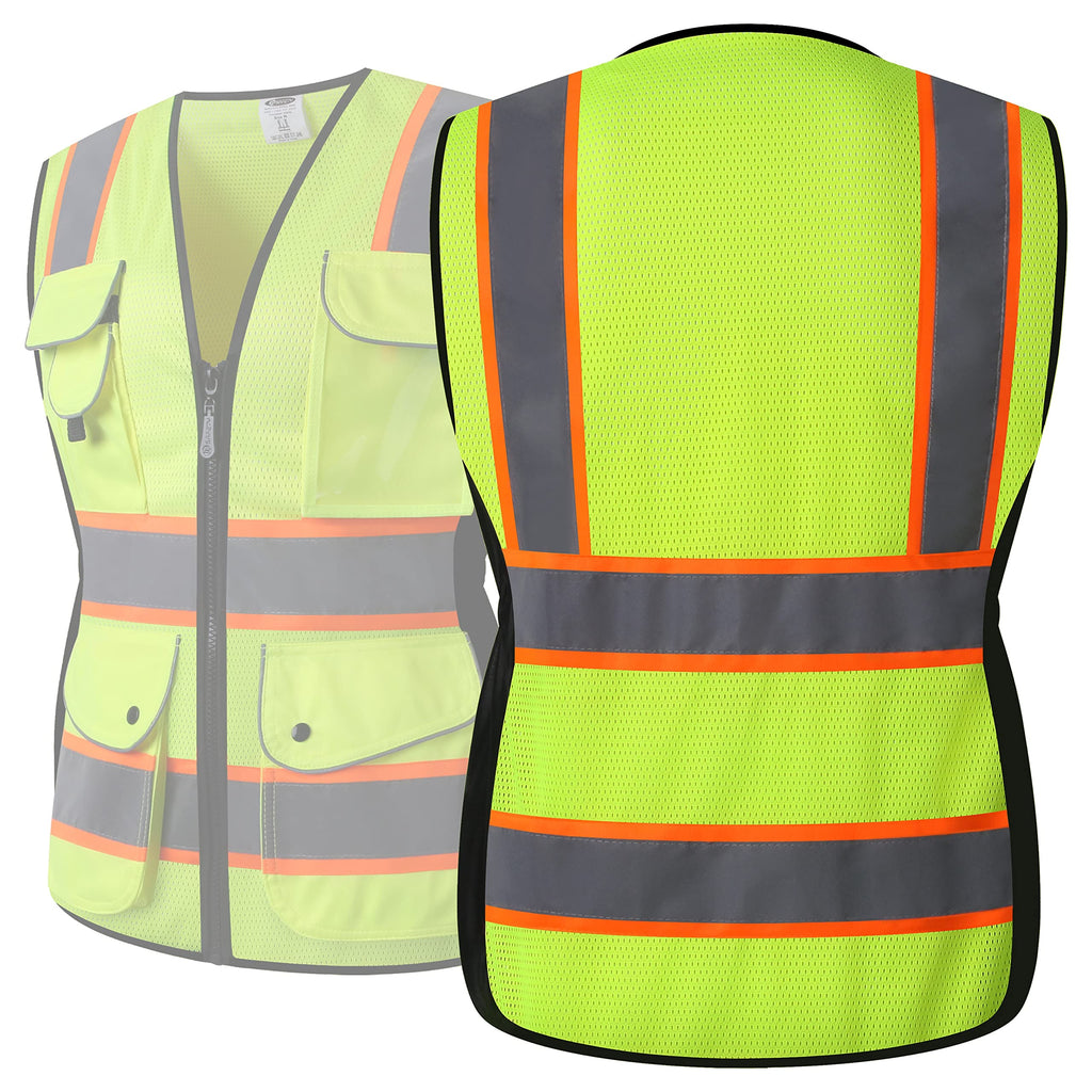 JKSafety Women Hi-Vis Reflective Safety Vest | Neon Color body Sewed Reflective Strips Breathable Lightweight ANSI Compliant