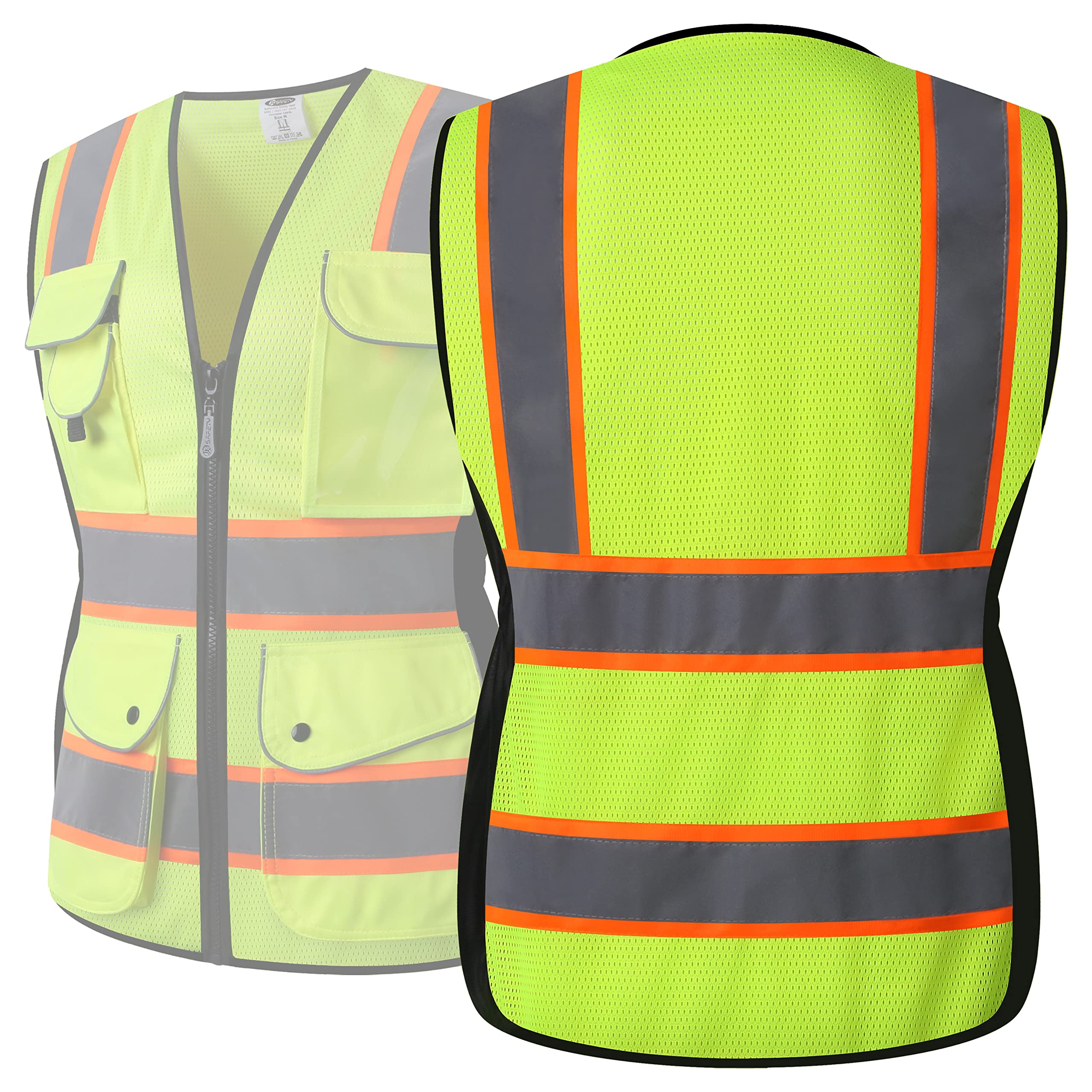 JKSafety Women Hi-Vis Reflective Safety Vest | Neon Color body Sewed Reflective Strips Breathable Lightweight ANSI Compliant