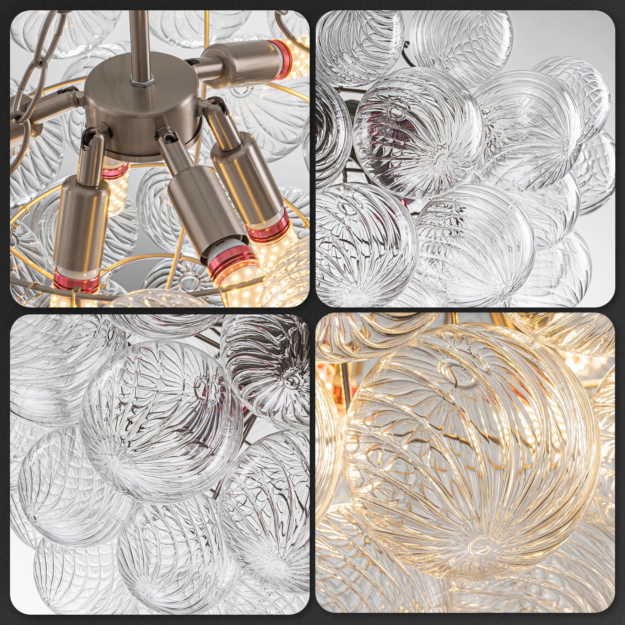 Longree Bubble Glass Ball Chandelier White 20" Dia Pendant Light | Swirled Glass Globe, for Dining Room Kitchen Bathroom Entry Bedroom