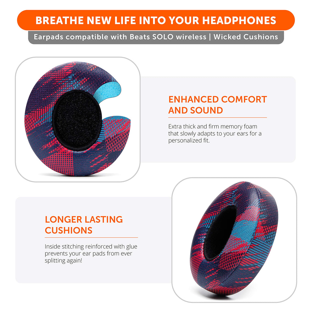 WC Extra Thick Replacement Earpads for Beats Solo 2 & 3 by Wicked Cushions - Ear Pads for Beats Solo 2 & 3 Wireless ON-Ear Headphones - Soft Leather, Luxury Memory Foam, Strong Adhesive | 90's Black