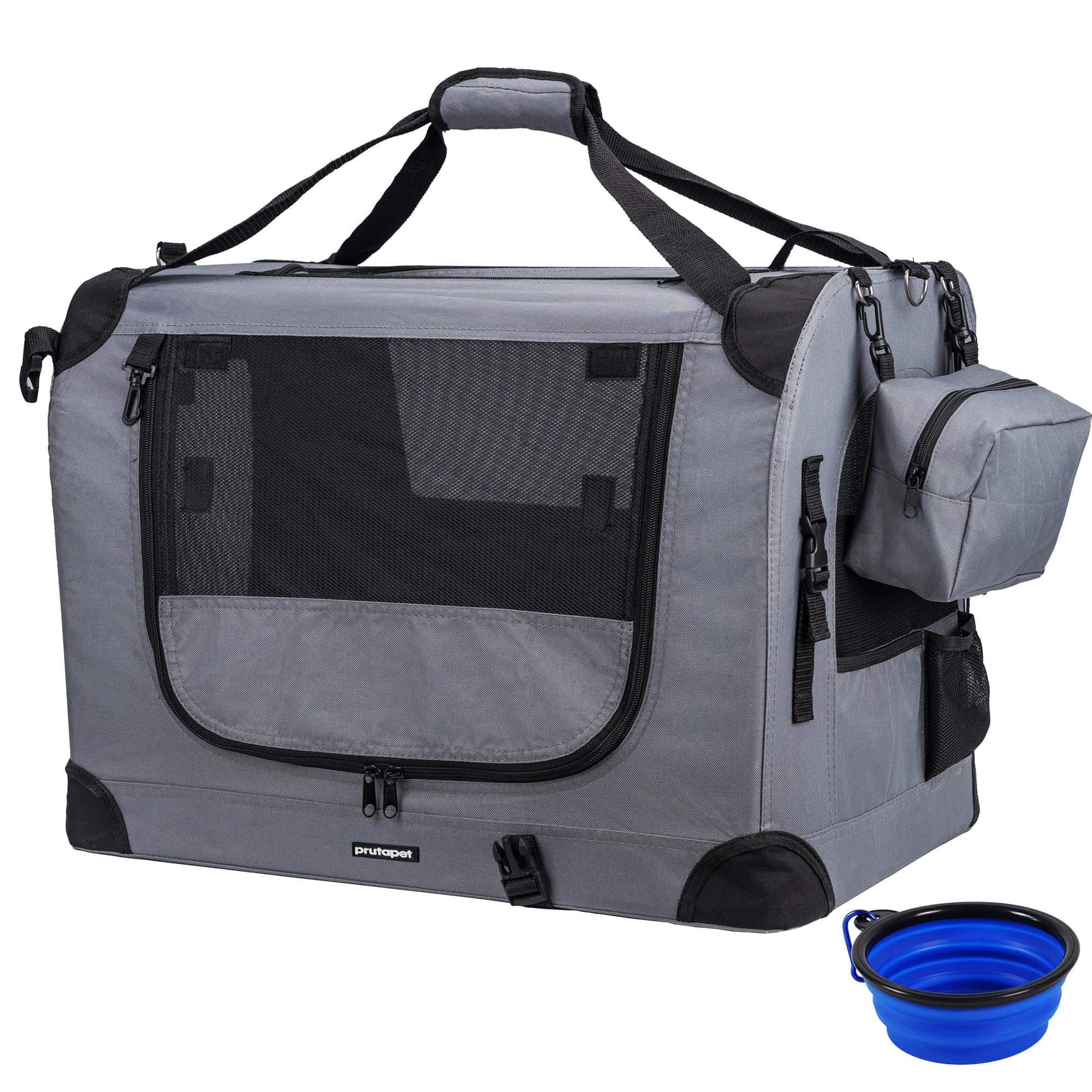 Prutapet Large Cat Carrier 24"x16.5"x16.5" Portable Dog Crate for Small Medium Dogs Collapsible Traveling Pet Crate with Collapsible Bowl