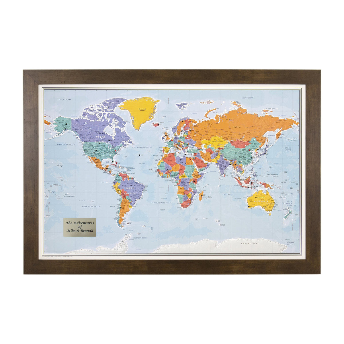 Personalized Canvas Rolled Poster World Map Wall Art with Pins – Large 24" x 36" Blue Oceans Map of the World – Push Pin Travel Decor for Home or Office