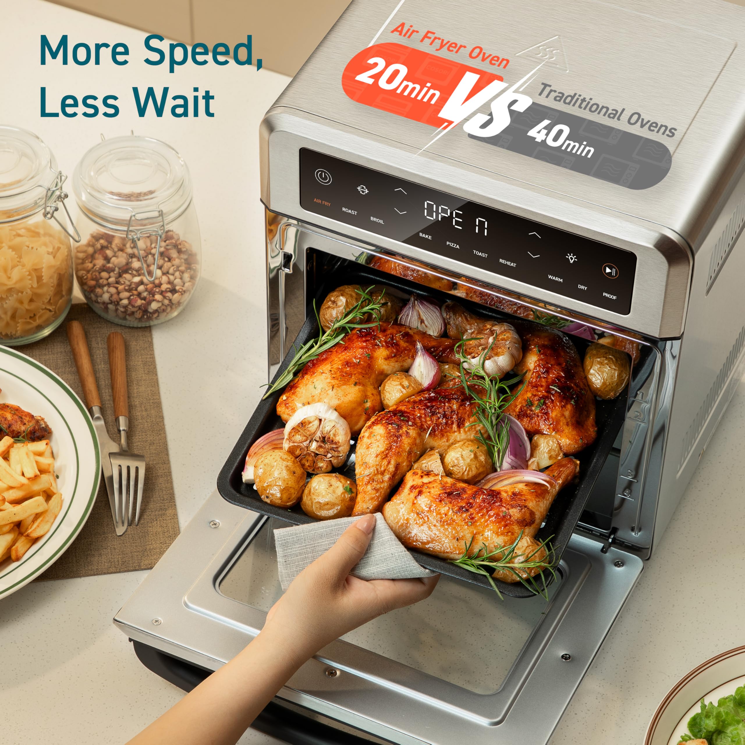 Cosori 11-in-1 Air Fryer Oven, 13Qt Small Footprint Airfryer combo with Rotisserie, Toast, Bake, Roast, Reheat Functions and more, Recipe Book & 6 Accessories Included, Perfect for Small Contertop