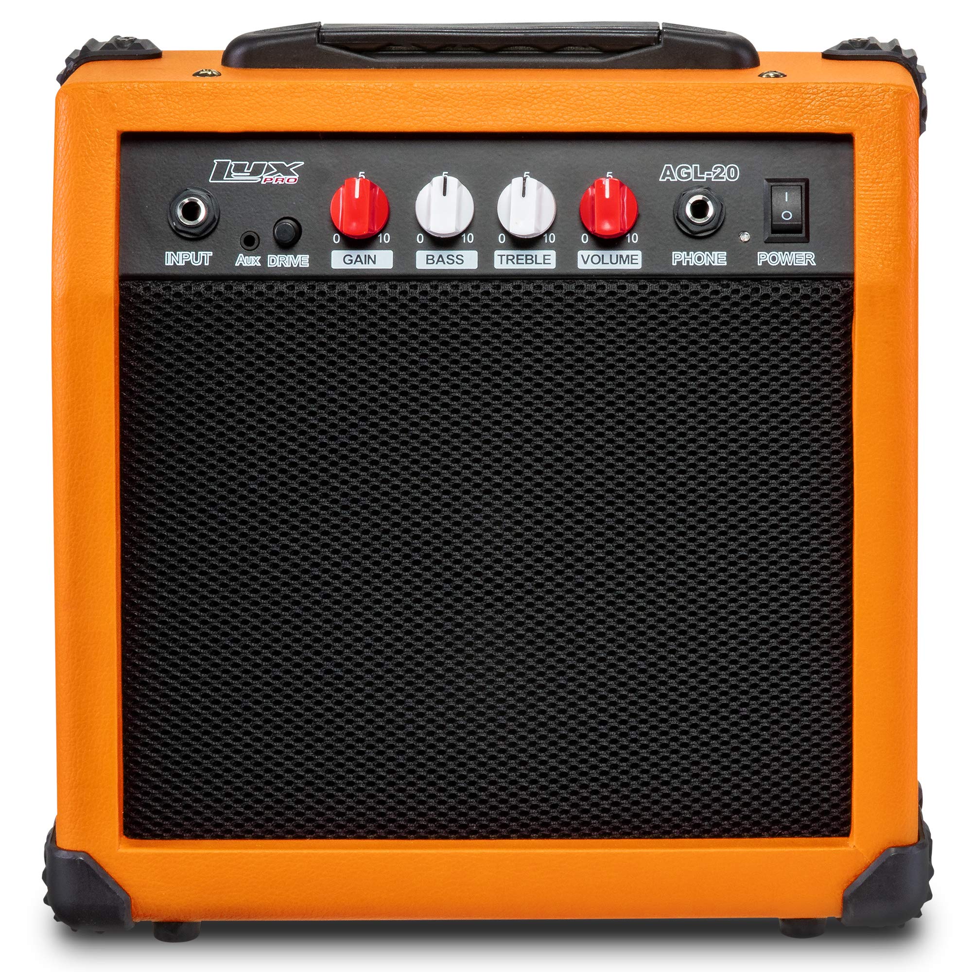 LyxPro Electric Guitar Amp 20 Watt Amplifier Built in Speaker Headphone Jack and Aux Input Includes Gain Bass Treble Volume and Grind - Black