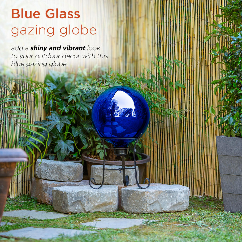 Alpine Corporation | 10" Indoor/Outdoor Glass Gazing Globe — Festive Garden & Yard Décor Accent — Blue