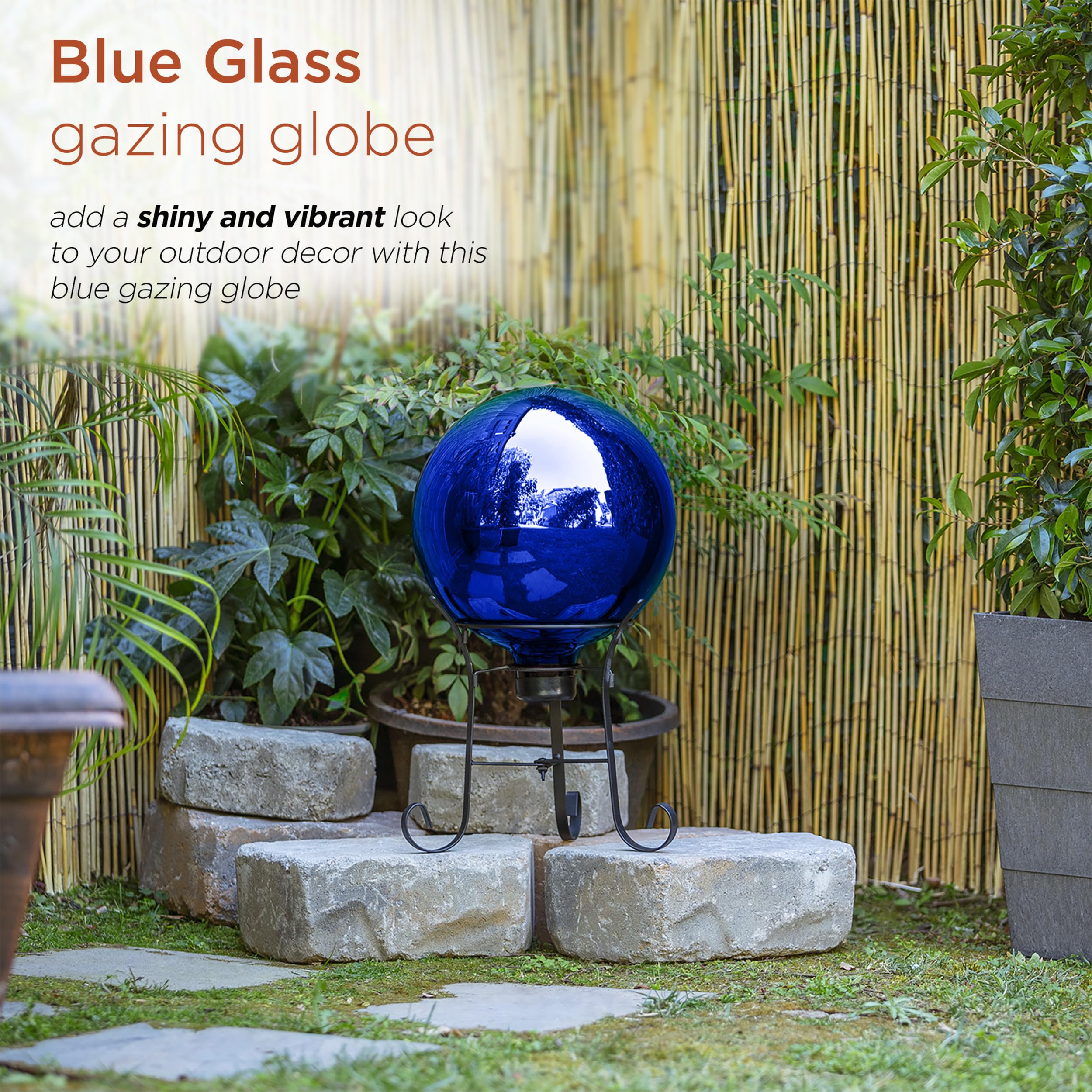 Alpine Corporation | 10" Indoor/Outdoor Glass Gazing Globe — Festive Garden & Yard Décor Accent — Blue