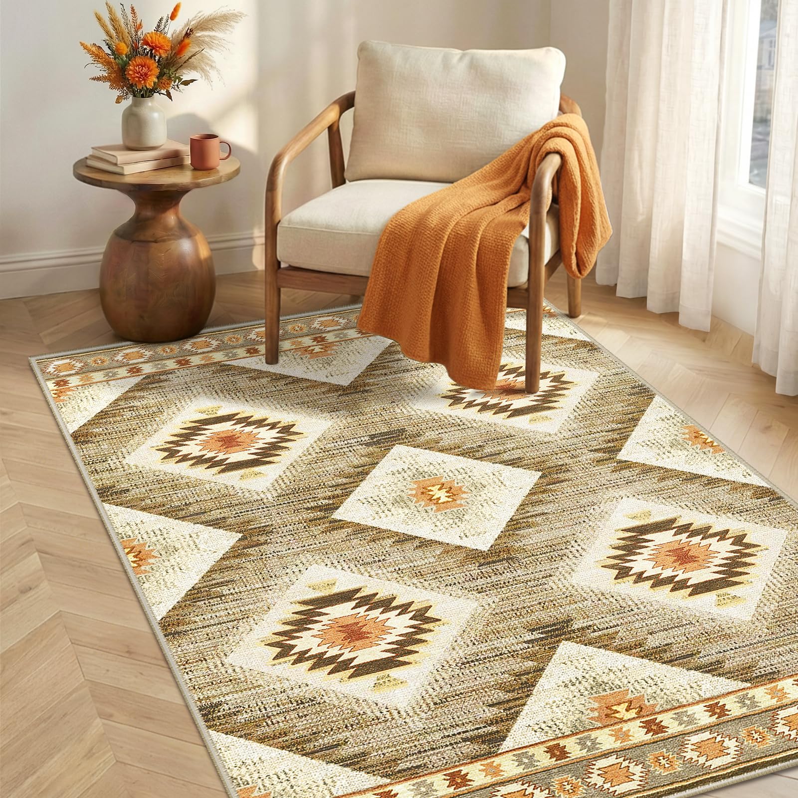 BESTSWEETIE Area Rug 2x3 Rug Machine Washable Non-Slip Low Pile Print Pattern Western Rug for Living Room Bedroom Entryway Tribal Series-Abstract/Cowhide