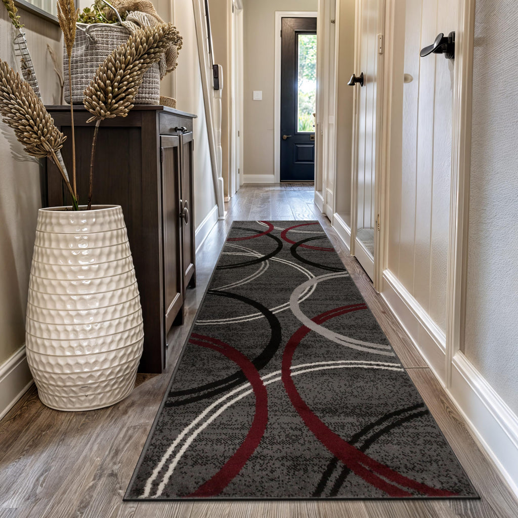 Rugshop Modern Wavy Circles Design Accent Rug, Carpet with Jute Backing for Entryway, Kitchen, or Pet Area, Black, 2' x 3'