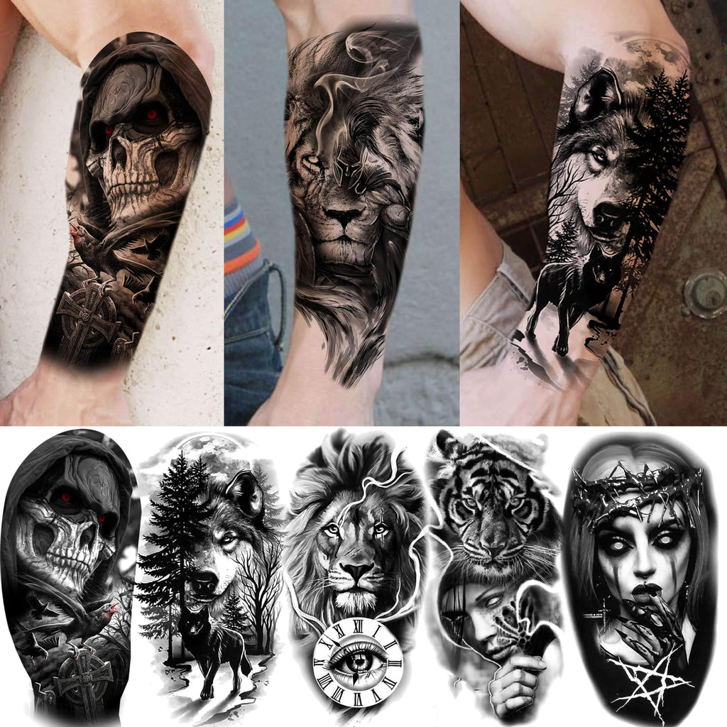 EGMBGM 52 Sheets Tiny Small Temporary Tattoos For Kids Boys Girls, Tribal Animals Butterfly Anchor Compass Tattoo Stickers For Men Women, 3D Cute Flower Fake Face Tatoo Kits Sets For Neck Arm Hands