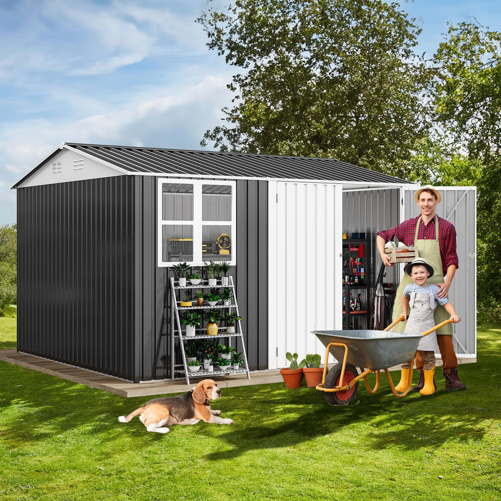 DWVO 6x4ft Outdoor Storage Shed, Lockable Metal Tool Storage Sheds, Waterproof Garden Sheds with Vents for Backyard, Patio, Garage, Lawn, Dark Gray
