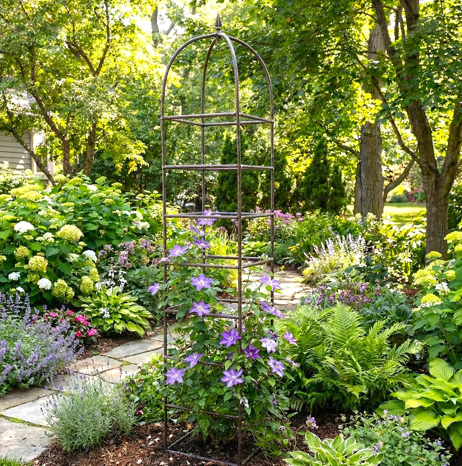 H Potter 8.5 Foot Iron Garden Obelisk Trellis | Heavy-Duty Ornamental Metal Landscape Hardscape for Climbing Plants | Large Handcrafted Vertical Yard Art - Model GAR470L