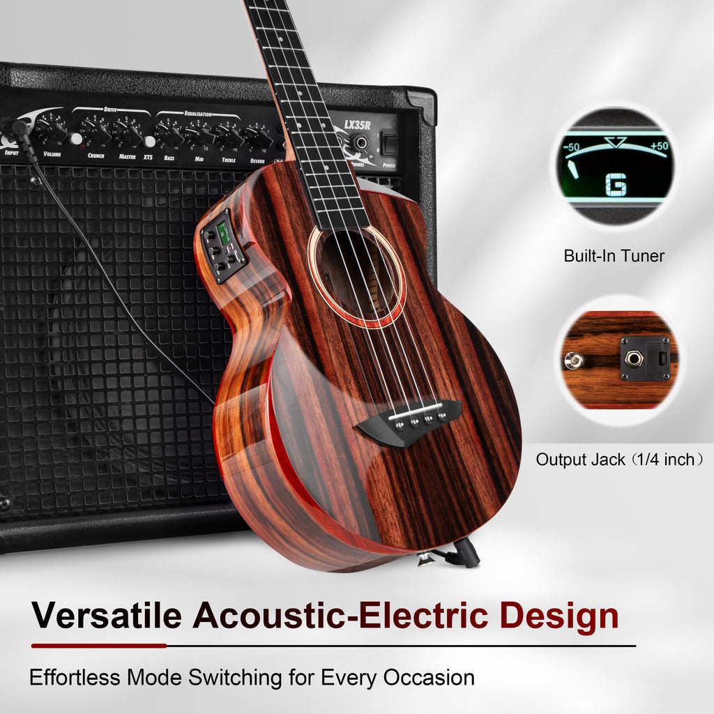 Caramel TEG95 Butterfly Bocote Glossy Tenor Acoustic & Electric Ukulele | 26-inch Handmade Professional Ukelele Kit with Accessories
