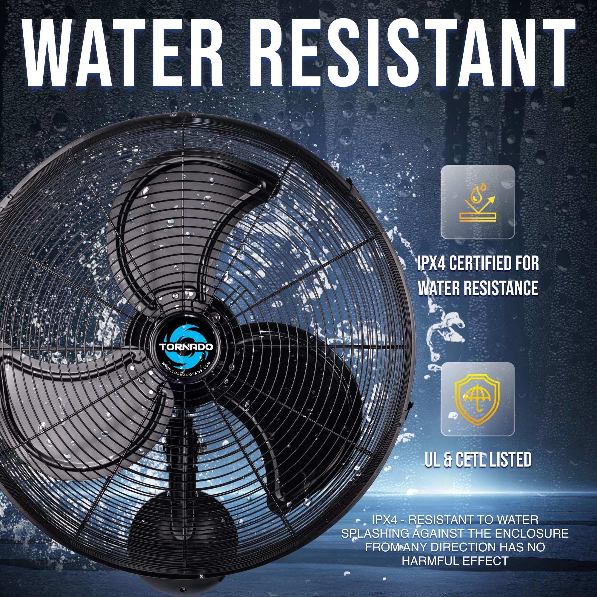 Tornado 16 Inch Professional High-Velocity Oscillating Wall-Mounted Fan – Ideal for Industrial, Commercial, and Residential Spaces – 3-Speed Settings, 2850 CFM, UL Safety Certified