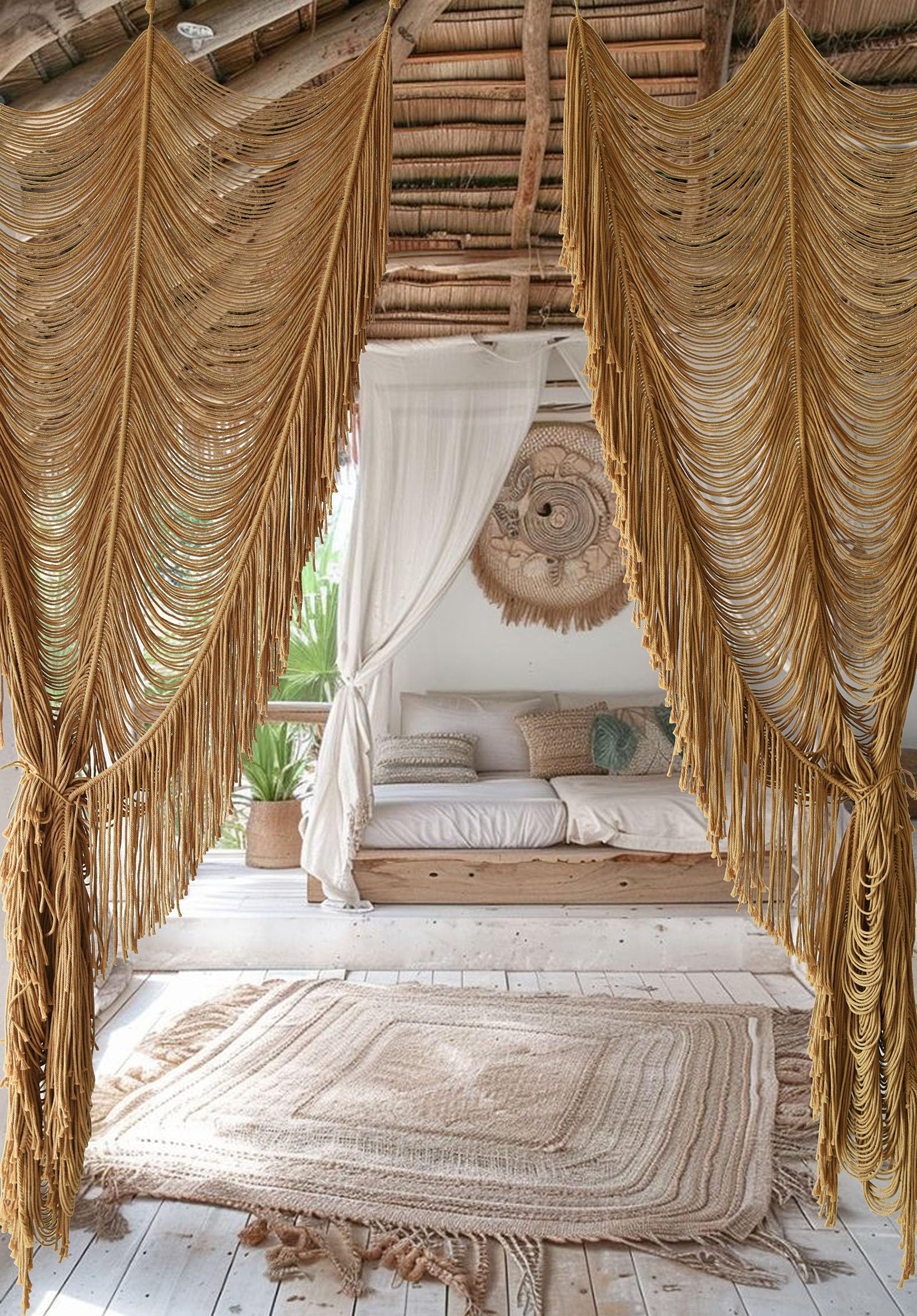 Flber Macrame Curtain Window Macrame Room Divider Doorway Curtain Boho Macrame Wall Hanging Living Room Bedroom Decor 42" W x 75" H