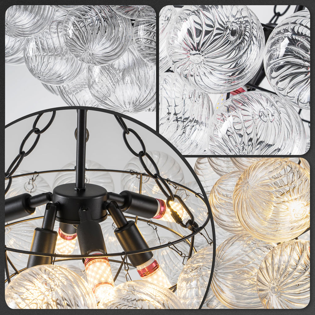 Longree Bubble Glass Ball Chandelier White 20" Dia Pendant Light | Swirled Glass Globe, for Dining Room Kitchen Bathroom Entry Bedroom