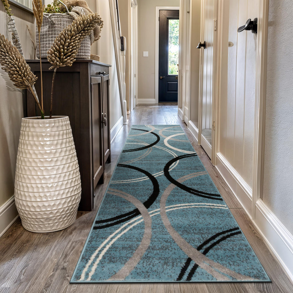 Rugshop Modern Wavy Circles Design Accent Rug, Carpet with Jute Backing for Entryway, Kitchen, or Pet Area, Black, 2' x 3'
