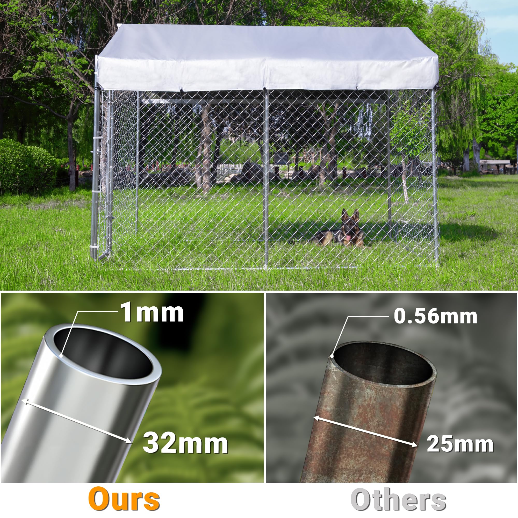 Dog Kennel Outside with Roof, Large Dog Run Enclosure, Outdoor Heavy Duty Pens House Pet Playpen with Galvanized Chain Link Waterproof Cover and Secure Lock(6.76'Lx6.76'Wx5.64'H)