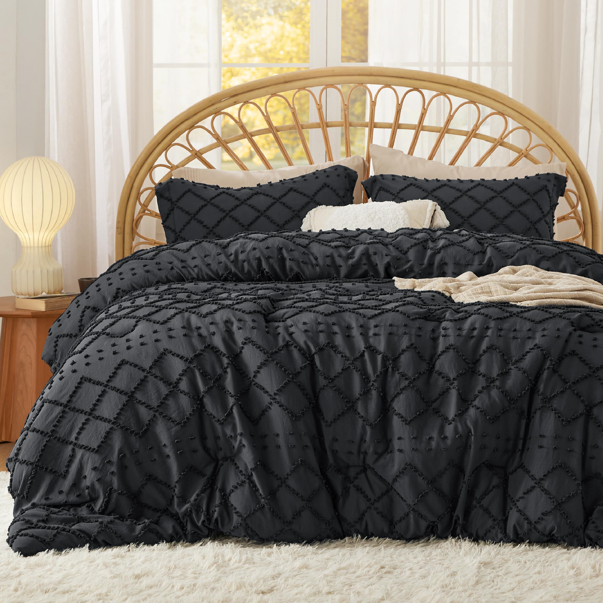 Bedsure Twin Comforter Set - White Boho Twin Comforter, Distressed Vintage Dorm Bedding Set for Kids, 2 Pieces Modern Farmhouse-Style Bed Set, Includes 1 Pillow Sham
