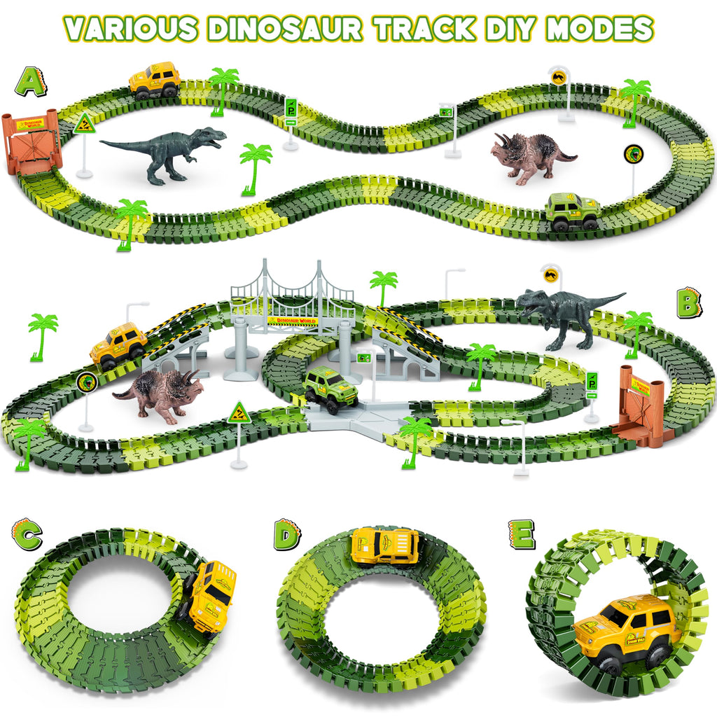 Kids Toys 253 PCS Construction Race Tracks Toy for 3 4 5 6 7 8 Year Old Boys Girls, 5 PCS Construction Truck Car and Flexible Track Play Set Create A Engineering Road Games Toddler Toys Birthday Gifts