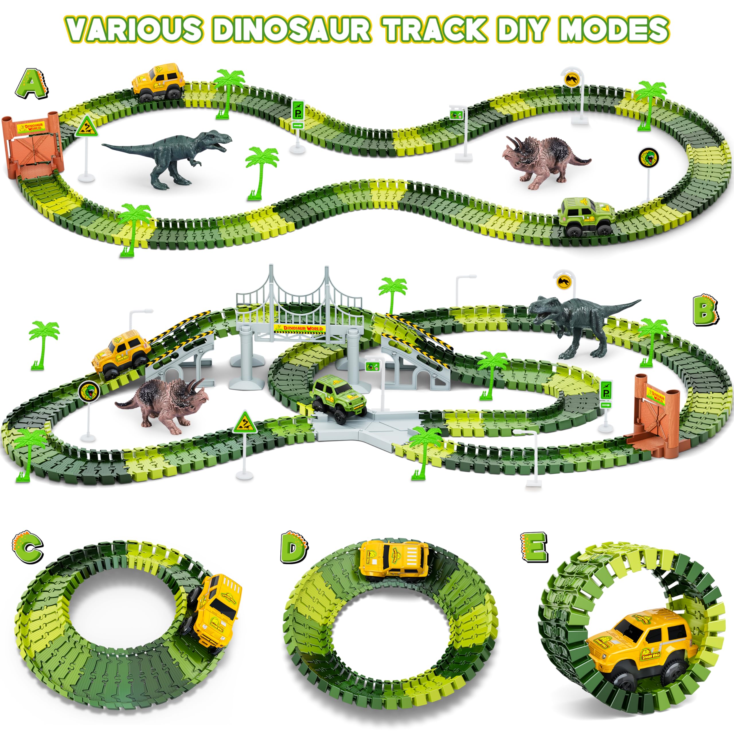 Kids Toys 253 PCS Construction Race Tracks Toy for 3 4 5 6 7 8 Year Old Boys Girls, 5 PCS Construction Truck Car and Flexible Track Play Set Create A Engineering Road Games Toddler Toys Birthday Gifts