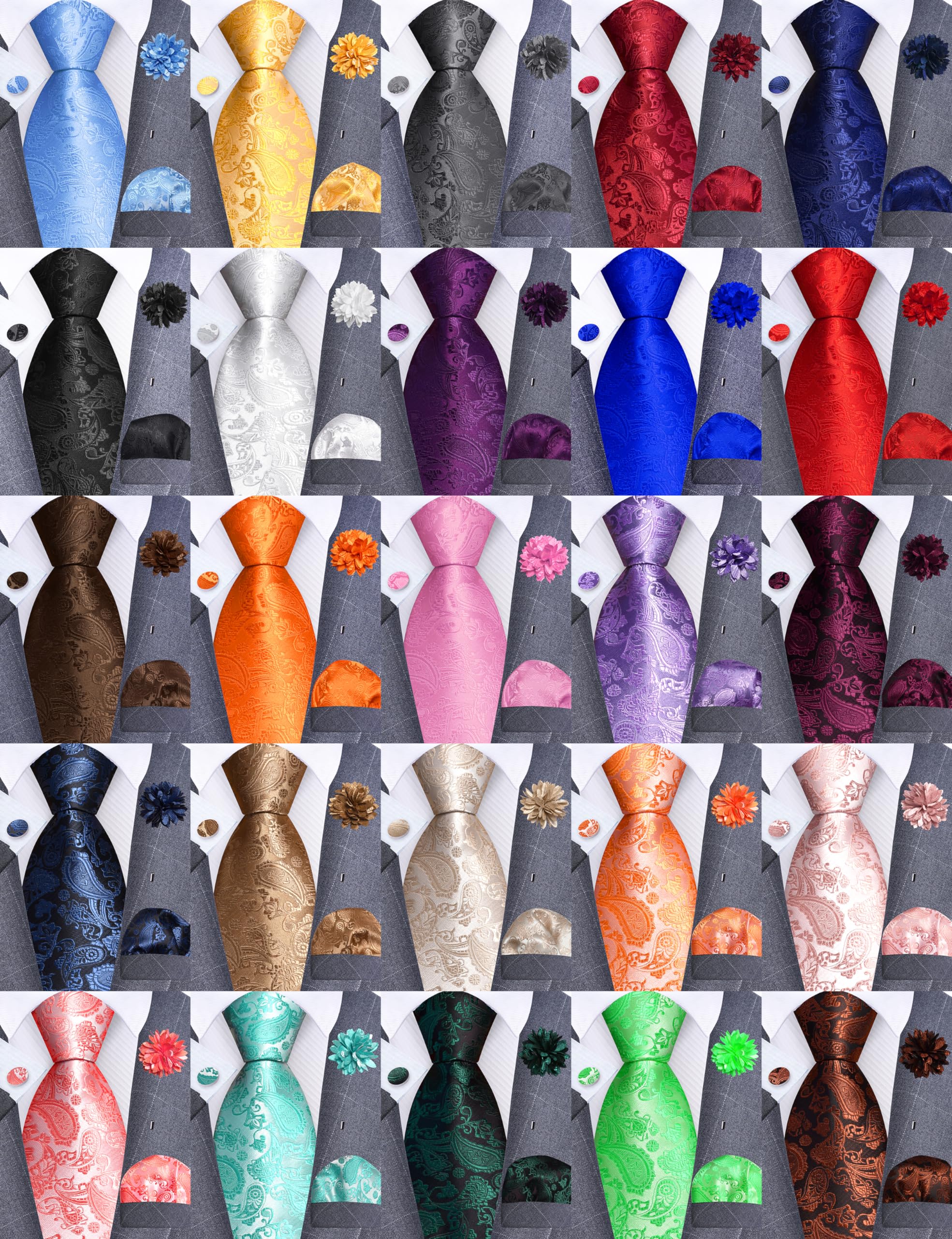 GUSLESON 3.15"（8cm） Mens Paisley Tie and Lapel Pin Necktie Hankerchief Cufflinks Set for Men