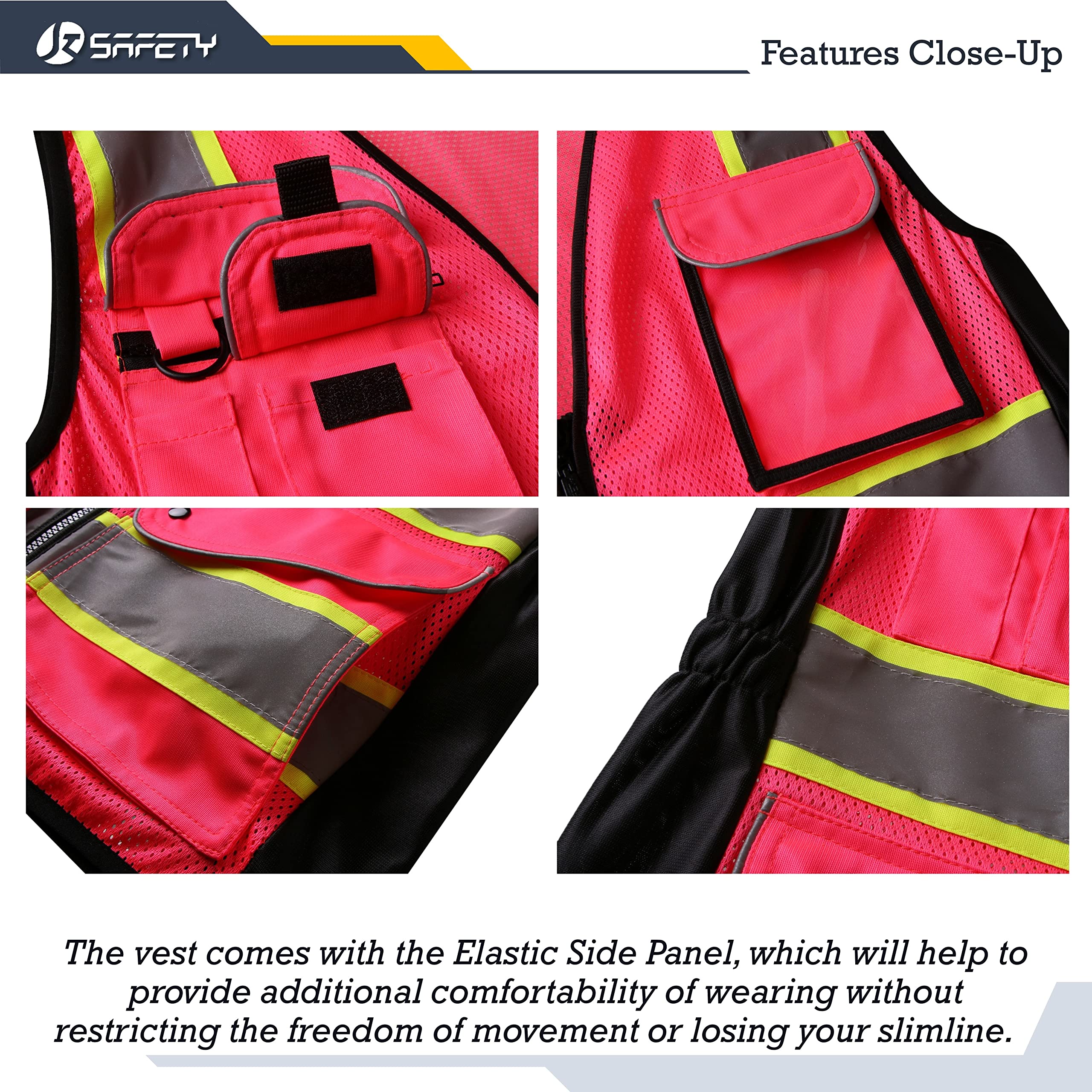 JKSafety Women Hi-Vis Reflective Safety Vest | Neon Color body Sewed Reflective Strips Breathable Lightweight ANSI Compliant