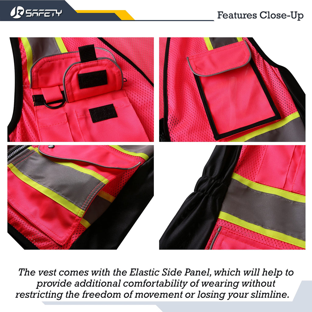 JKSafety Women Hi-Vis Reflective Safety Vest | Neon Color body Sewed Reflective Strips Breathable Lightweight ANSI Compliant