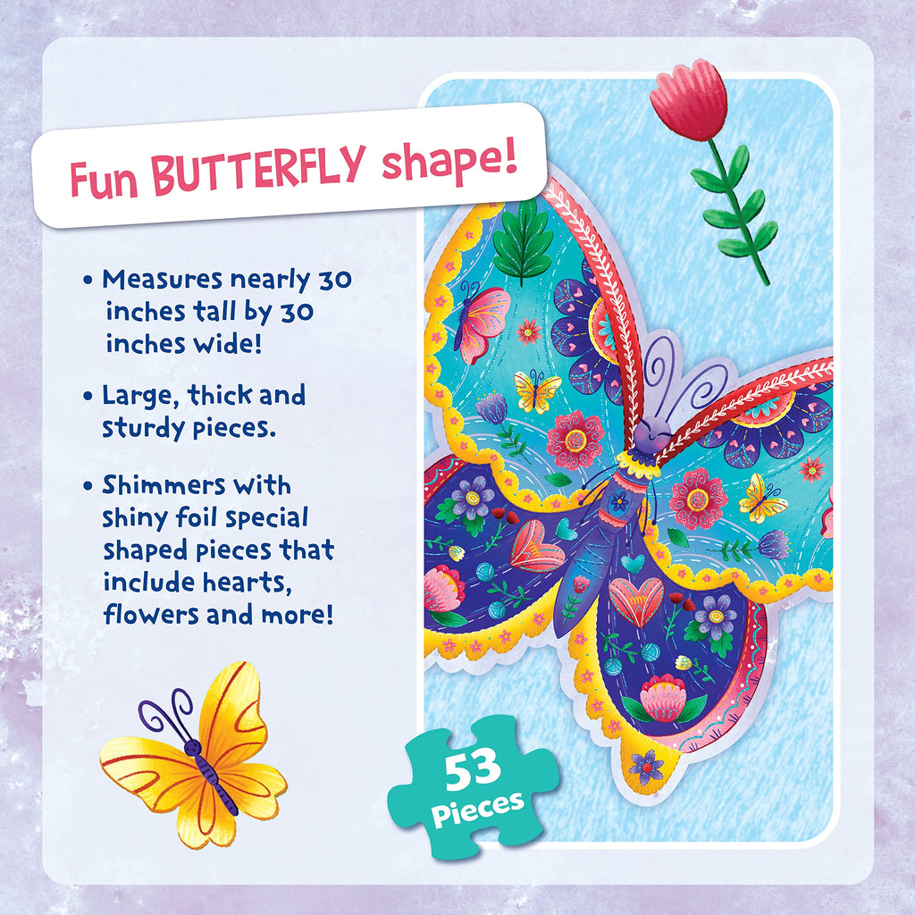 Peaceable Kingdom Shimmery Bunny Shaped 41 Piece Floor Puzzle, 3 feet x 2 feet - Great Easter Basket Stuffers and Easter Gifts for 3 Year Olds, 4 Year Olds & Up