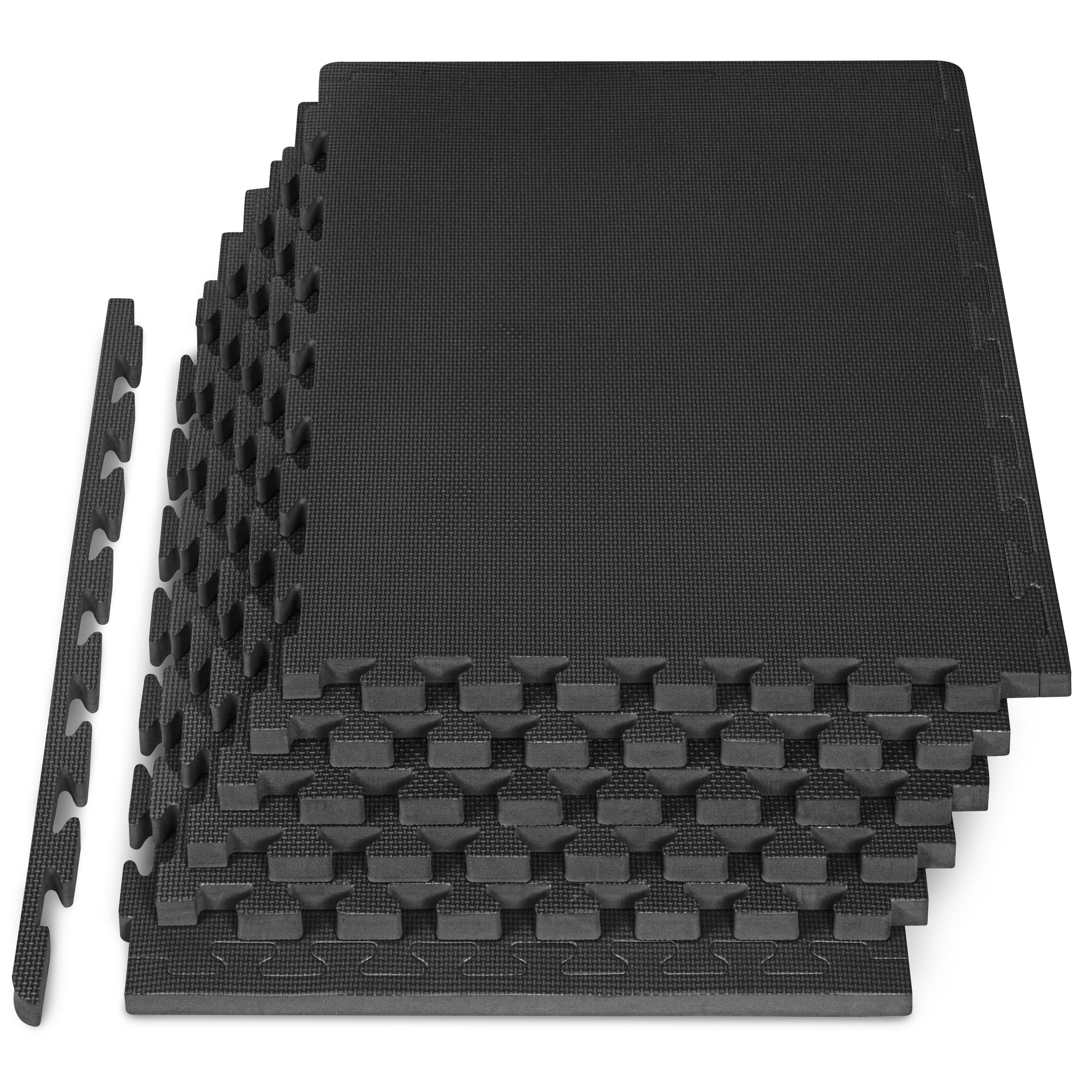 ProsourceFit Weaved Pattern Extra Thick Exercise Puzzle Mat 1-inch, EVA Foam Interlocking Tiles for Protective, Cushioned Flooring for Home and Gym Equipment; Black, 72 SQ FT, 18 Tiles