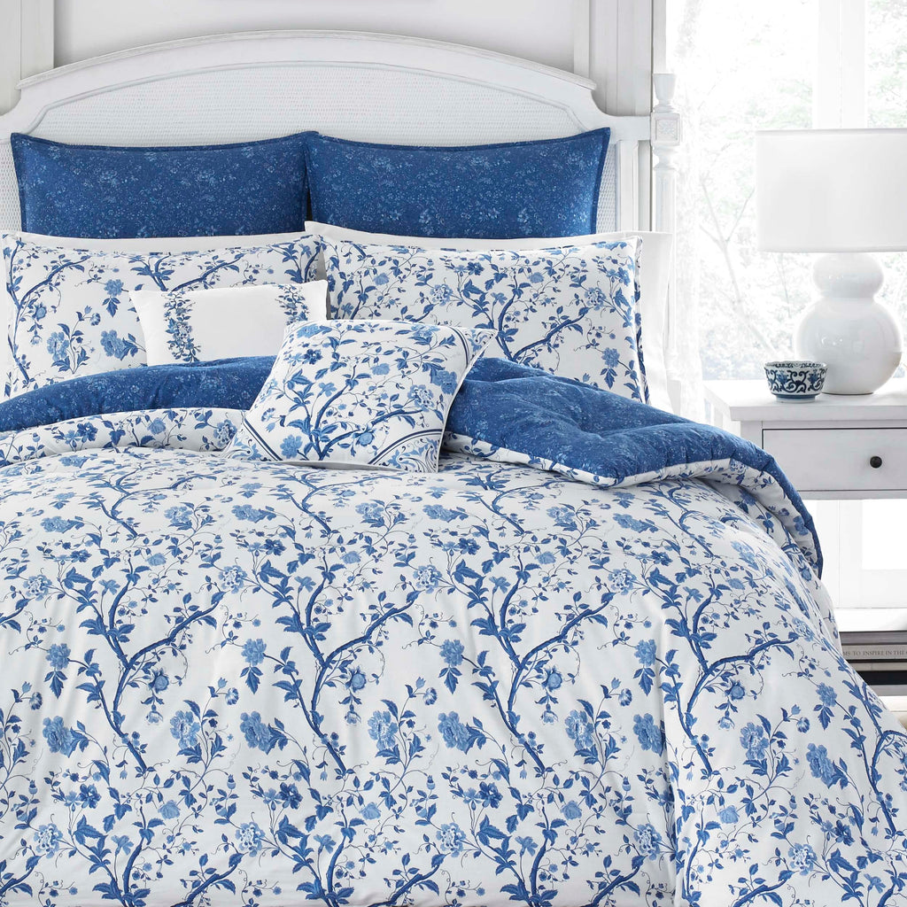 Laura Ashley - Duvet Set, Super Soft & Cozy Bedding, Includes Matching Shams & Bonus Throw Pillow Covers, Coquette Room Decor (Hope Patchwork Blue, Twin)