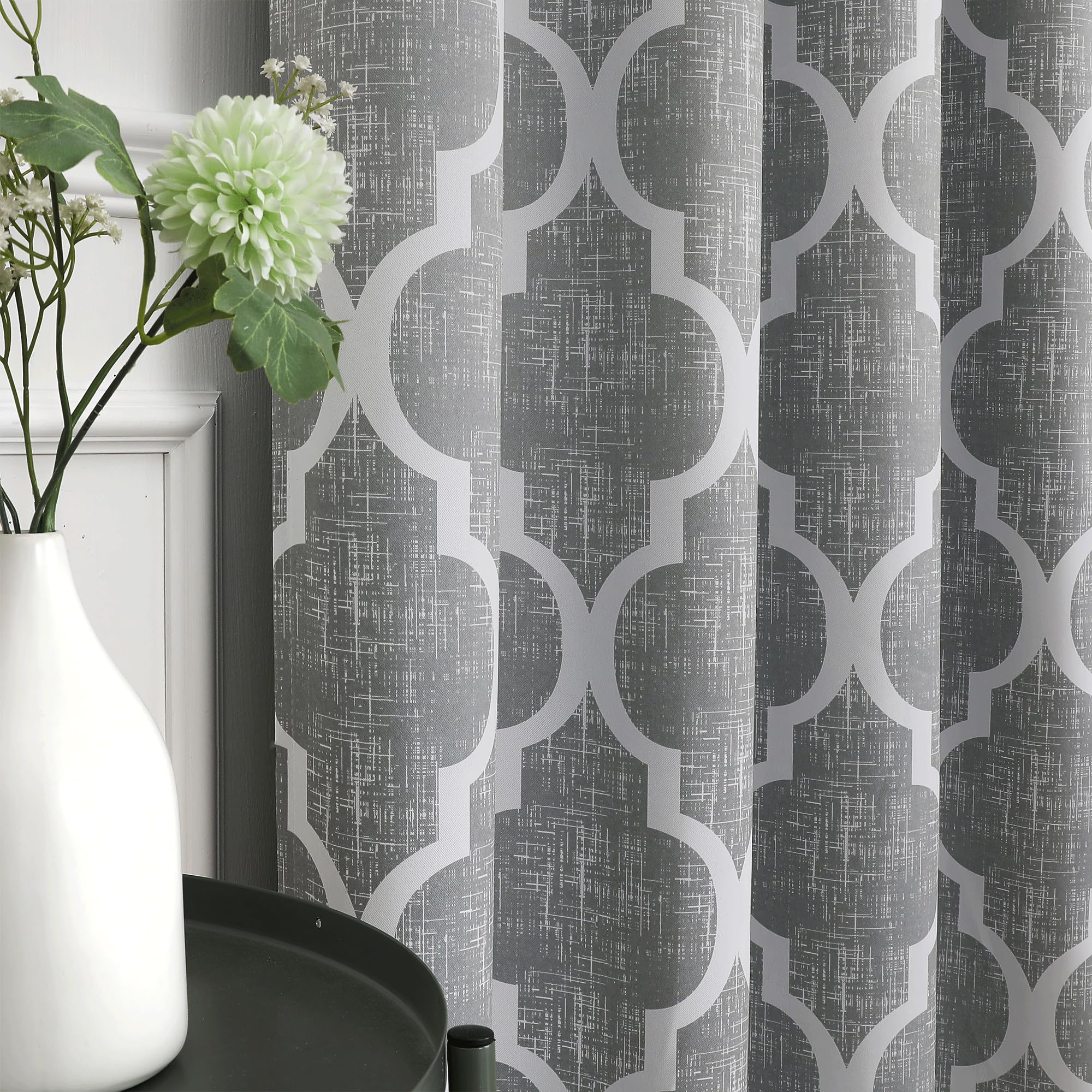 Beauoop 100% Blackout Curtains 45 Inches Long 2 Panels for Bedroom Living Room Aqua Grey Moroccan Geo Room Darkening Thermal Insulated Soundproof Grommet Top Window Treatments Drapes, 50x45 Set of 2