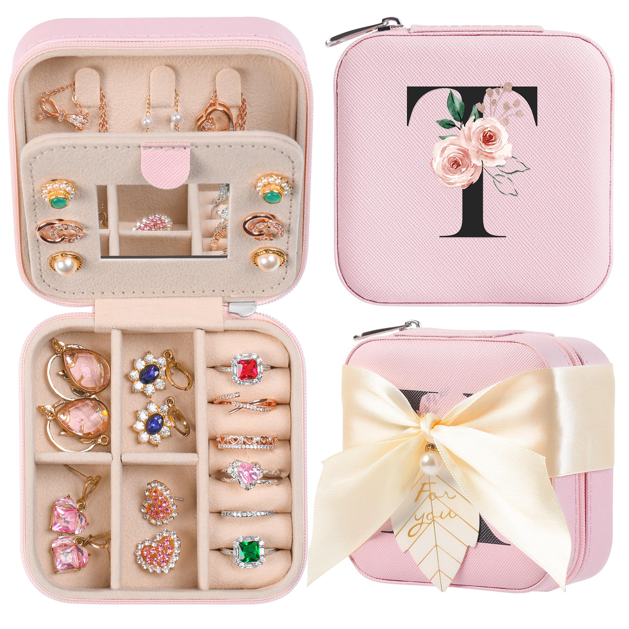 AYGXU Travel Jewelry Box for Women and Girls - Small Case With Initial A-Z - Teacher Gifts
