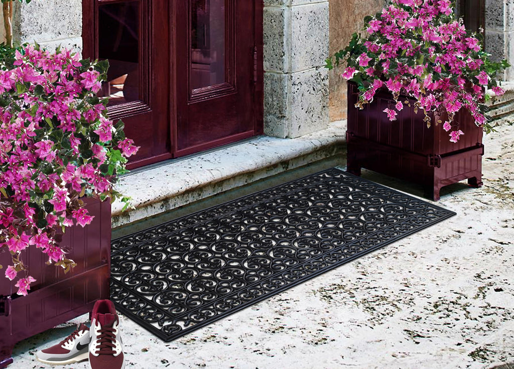 A1 Home Collections 19-LB Heavy Duty Rubber Doormat 24"×57" - Won't Blow Away | Outside Front Door Mat, Mud Dirt Scraper, Non-Slip Drainage Mat for Entryway Patio Garage, All-Weather, 100% Rubber Mats