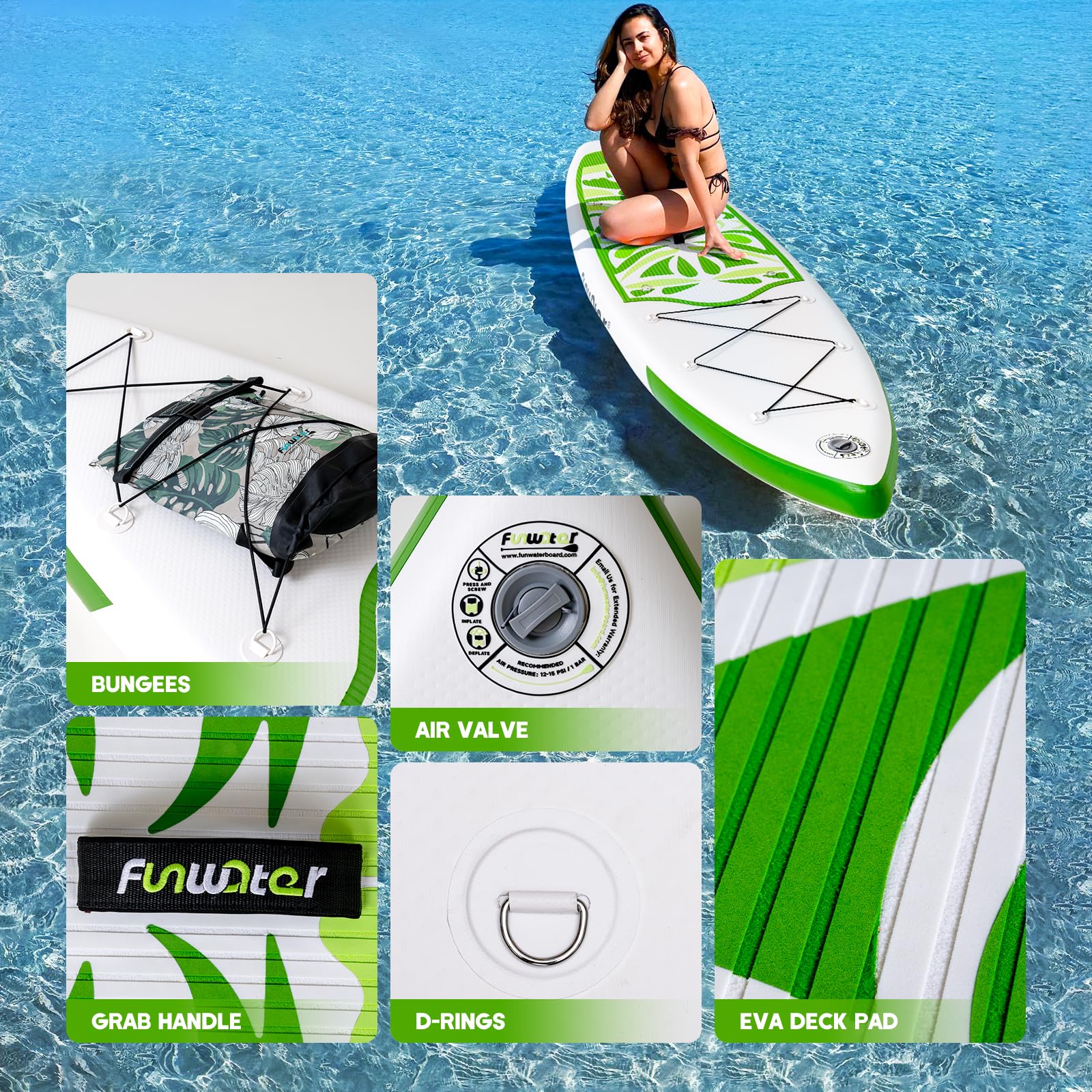 FunWater Inflatable Ultra-Light Stand Up Paddle Board for All Skill Levels with Premium SUP Paddleboard Accessories,Non-Slip Comfort Deck for Youth & Adults