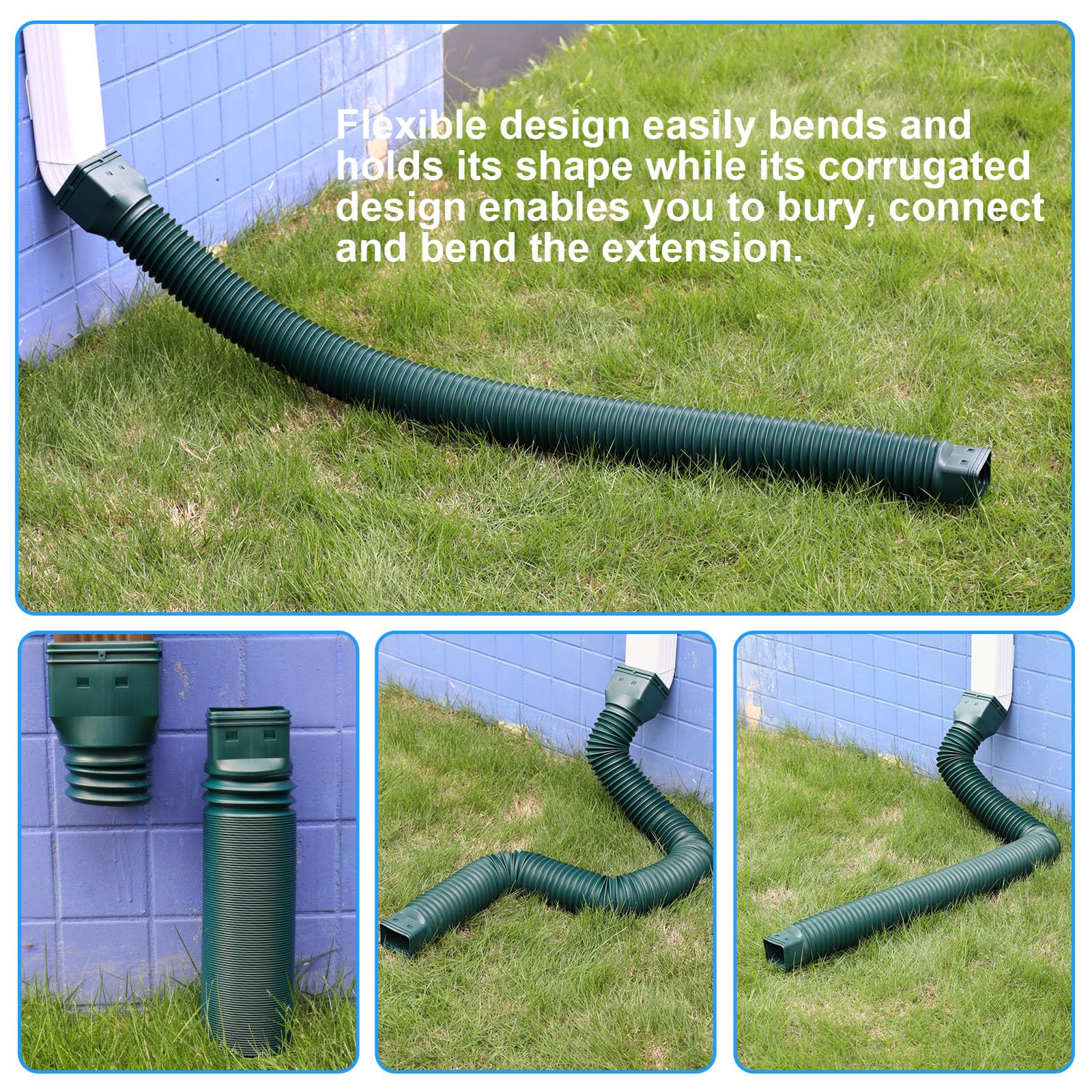 plusgutter 2 Pack Rain Gutter Downspout Extensions, Flexible Downspout Extender with 58"+68" Extendable Pipes for Rain Water Drainage, Durable Down Spout Drain Extension with Connector (Black)