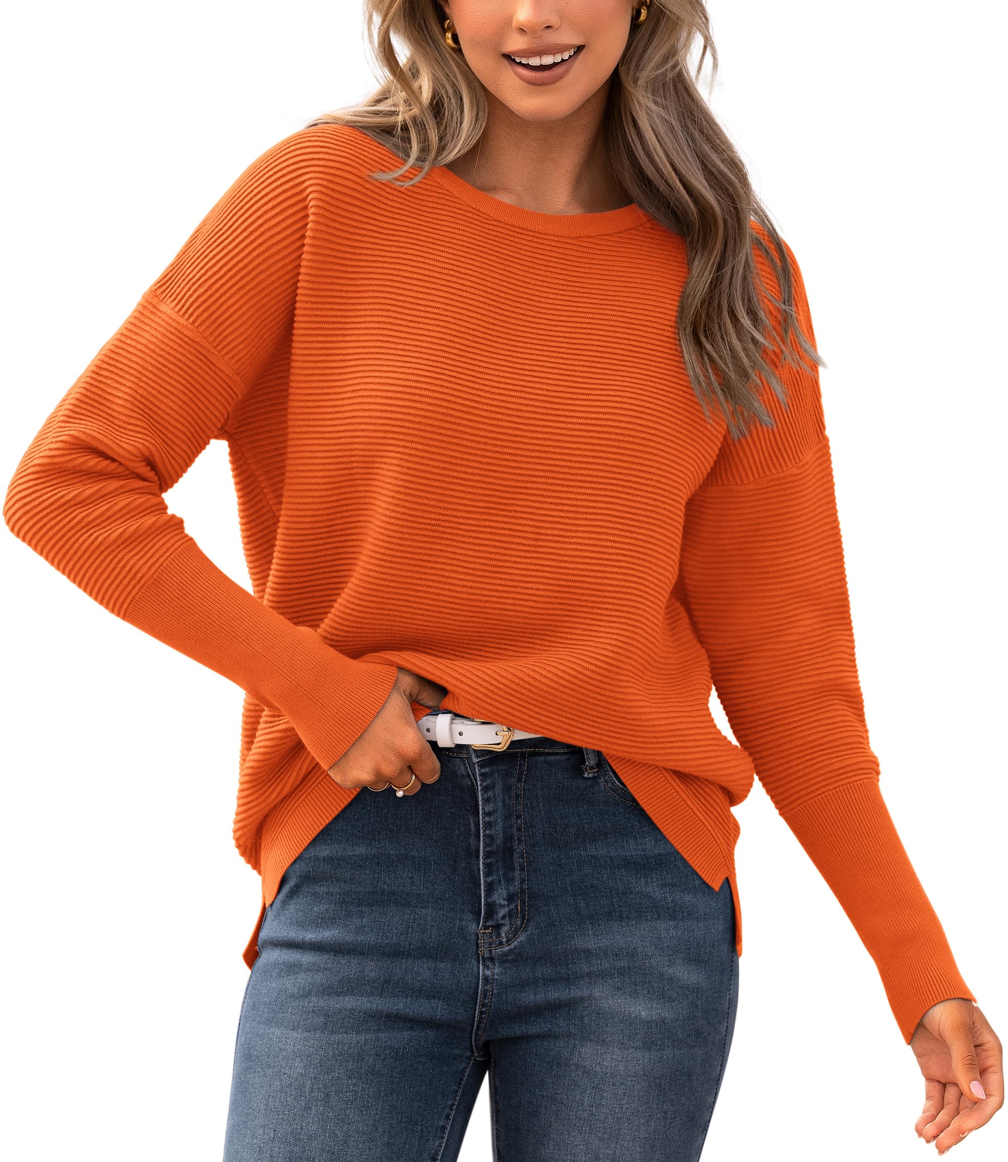 BTFBM Fall Sweaters for Women 2026 Casual Long Sleeve Sweater Striped Loose Fit Pullover Tops