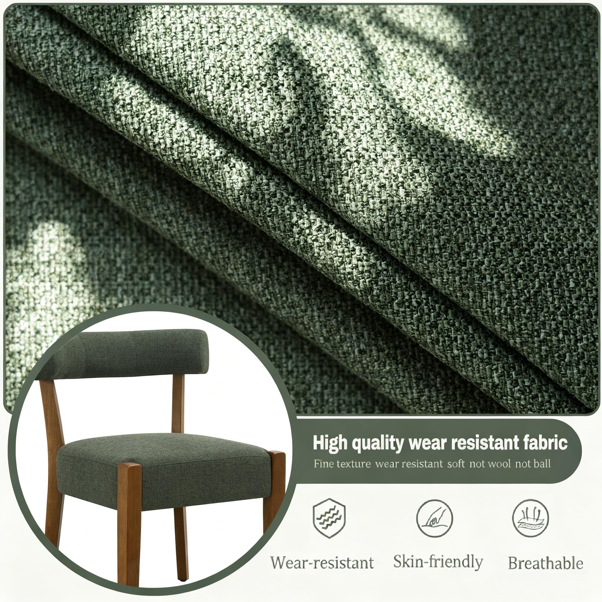 RNKSFX Upholstered Dining Chairs Set of 2, Walnut Wooden Kitchen & Dining Room Chairs, Mid Century Modern Fabric Farmhouse Dining Chairs Oversized Sturdy Rounded Chairs Curved Back, Beige Fabric