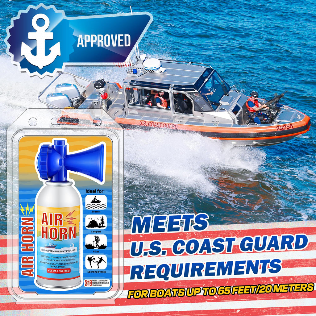 2 Pack 3.5oz Large Air Horn, 122DB Very Loud Air Horns Can, Marine Boat Horns for Safety, Meet Coast Guard, Fog Blow Horn Boat Accessories, Ideal for Boating, Camping, Hiking