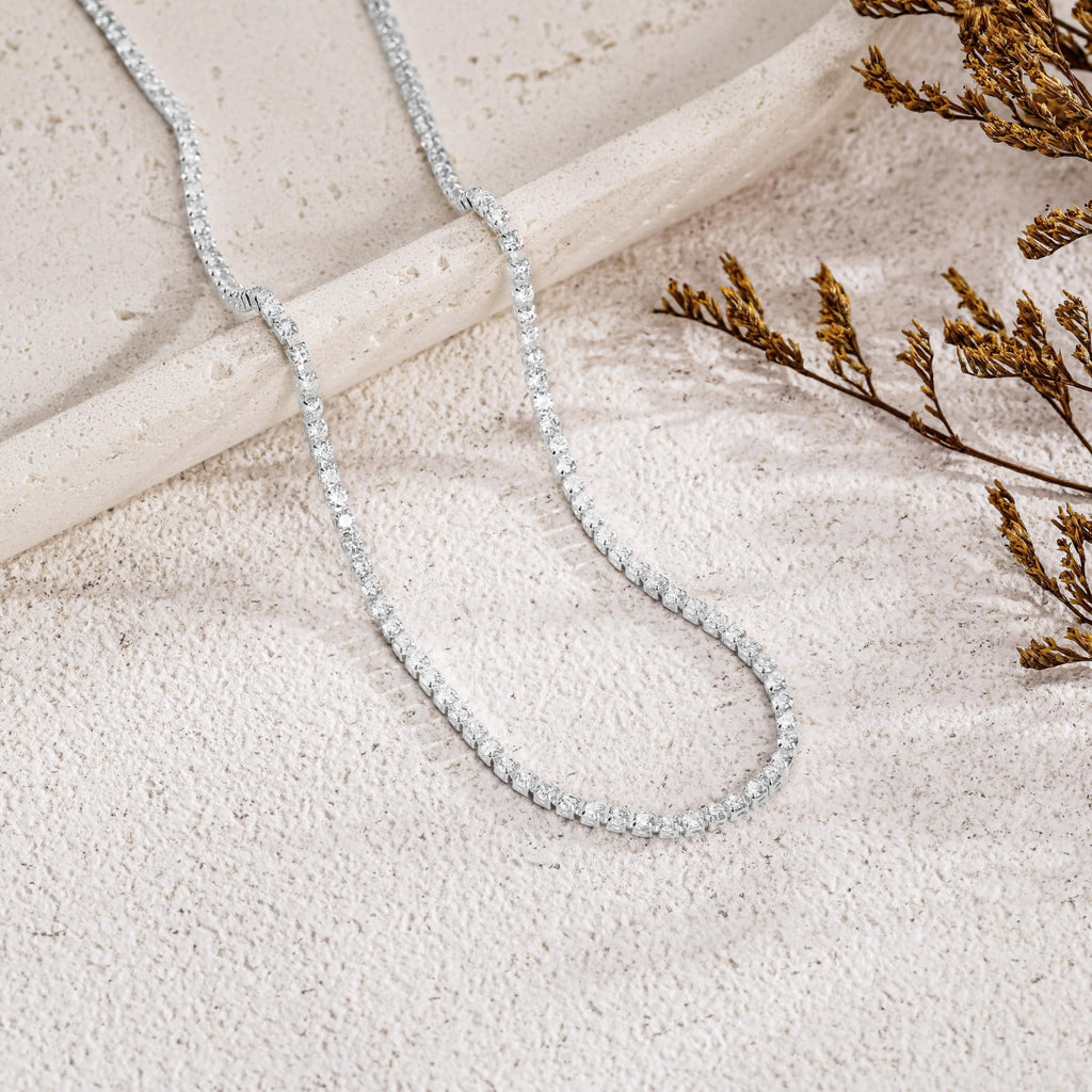 Robaice Tennis Necklace for Women, 14K Gold/Silver Plated Rhinestone Choker Necklace for Women, Dainty Cubic Zirconia Cut Faux Diamond Chain