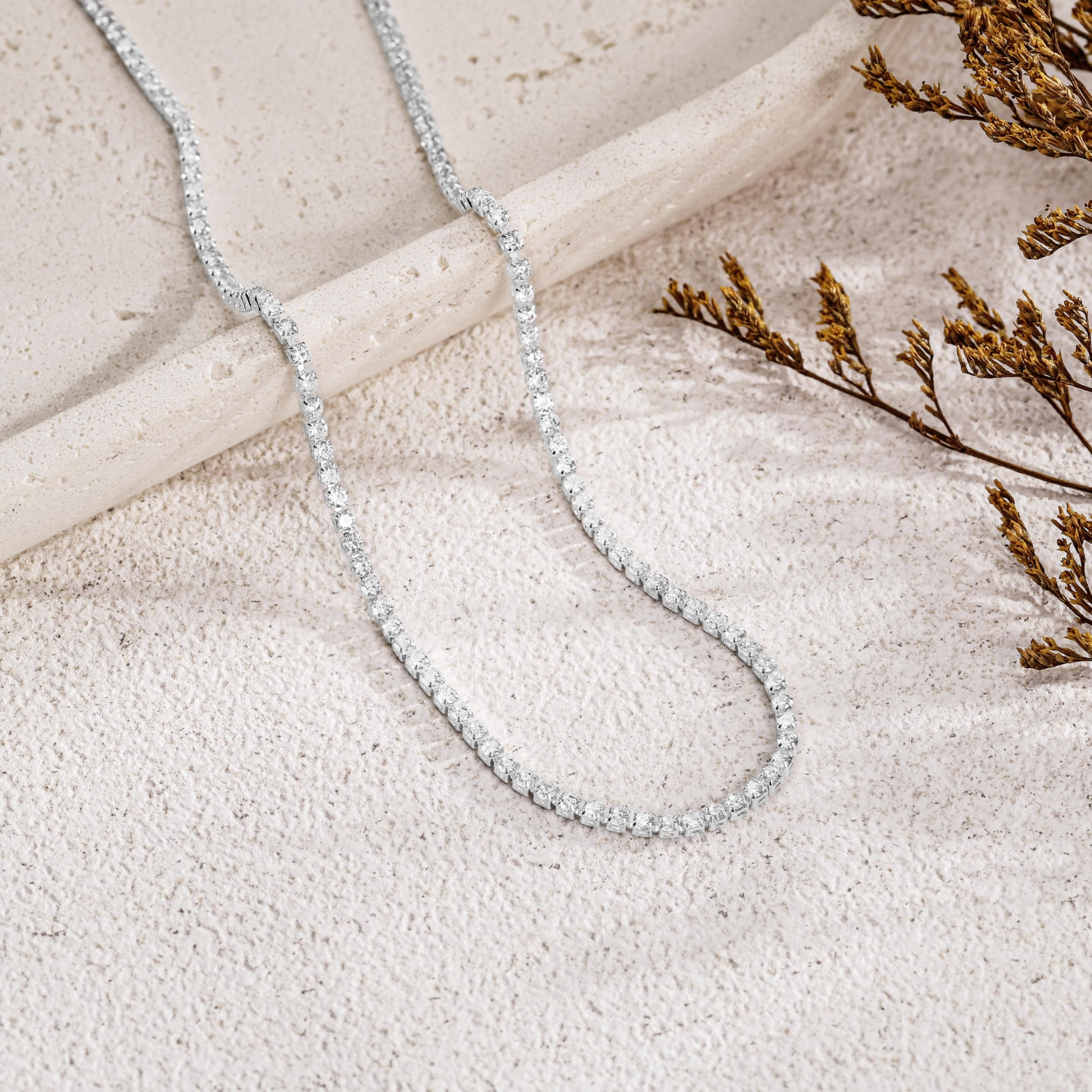 Robaice Tennis Necklace for Women, 14K Gold/Silver Plated Rhinestone Choker Necklace for Women, Dainty Cubic Zirconia Cut Faux Diamond Chain