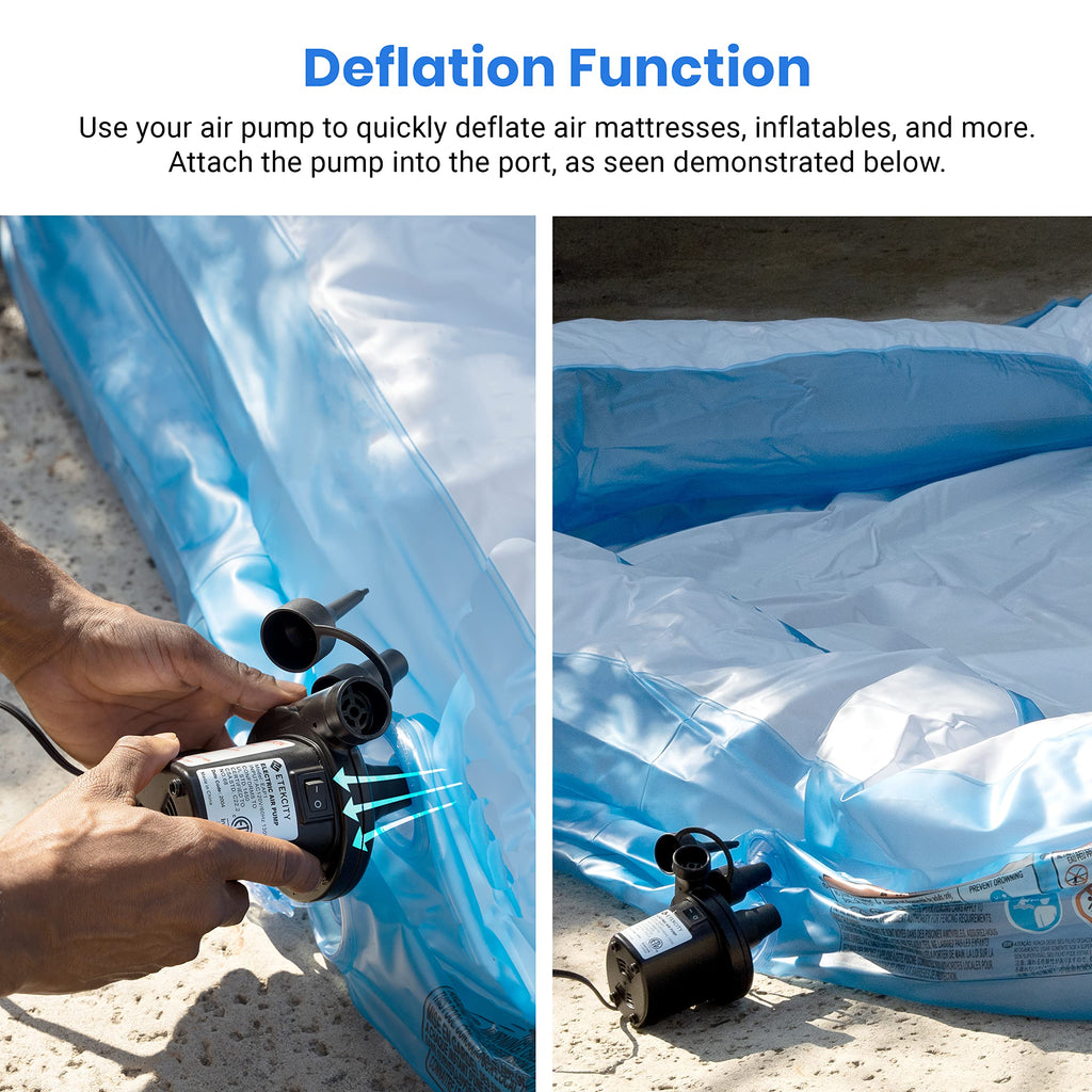 Etekcity Air Pump for Inflatables, Portable Electric Air Mattress Pump, Quick-Fill Perfect Inflator/Deflator for Couch, Blow up Pool Floats Raft Bed Boat Toy with Nozzles, 110-120V, Black