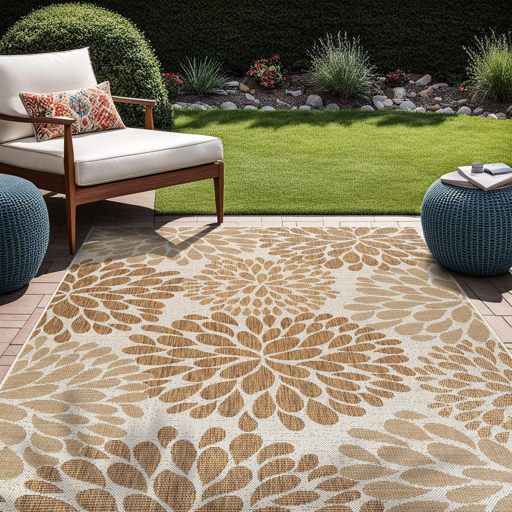 Beverly Rug Outdoor Rug 5x7 Modern Bordered Area Rugs for Indoor and Outdoor Patio Deck Porch Garden Waterproof Weather Sun Resistant Washable Outside Carpet (5 x 7 Beige)